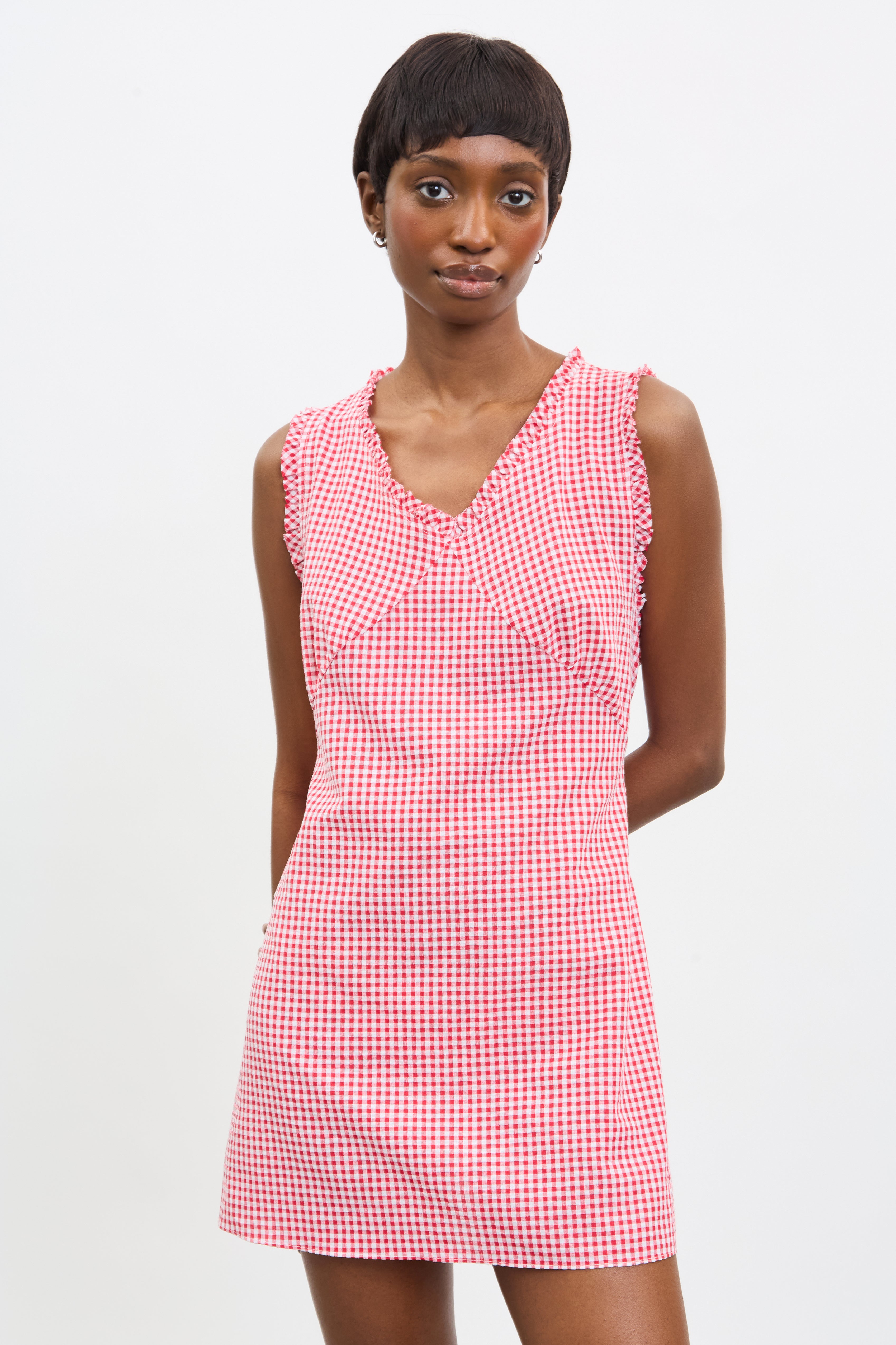 Red and ivory gingham ruffle trim mini dress_3