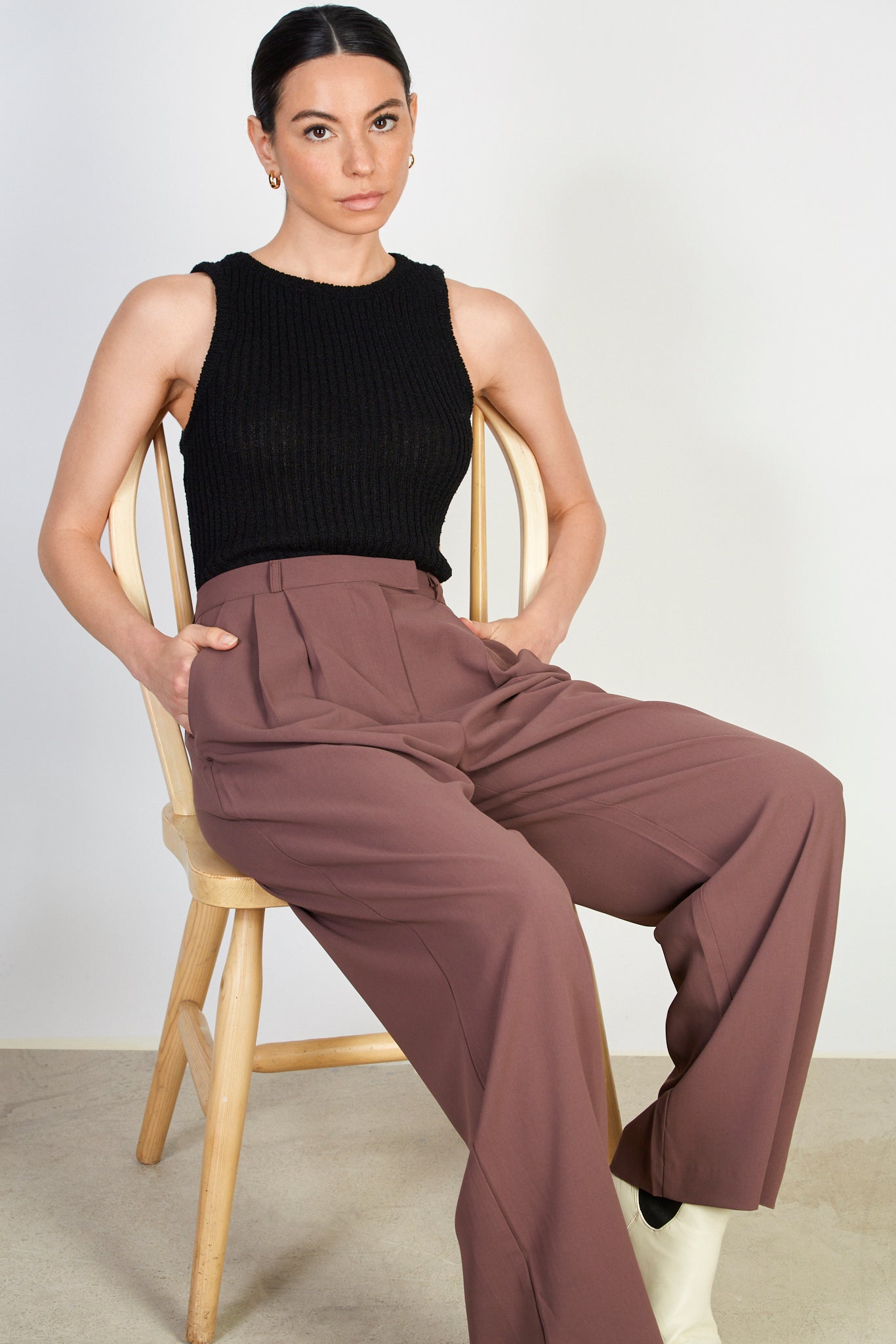 Red brown smart pleated trousers_5