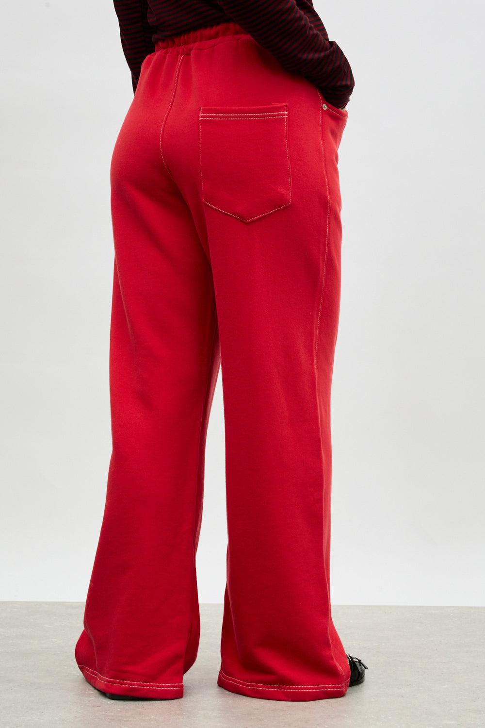 Red contrast stitch wide leg sweat pants_2