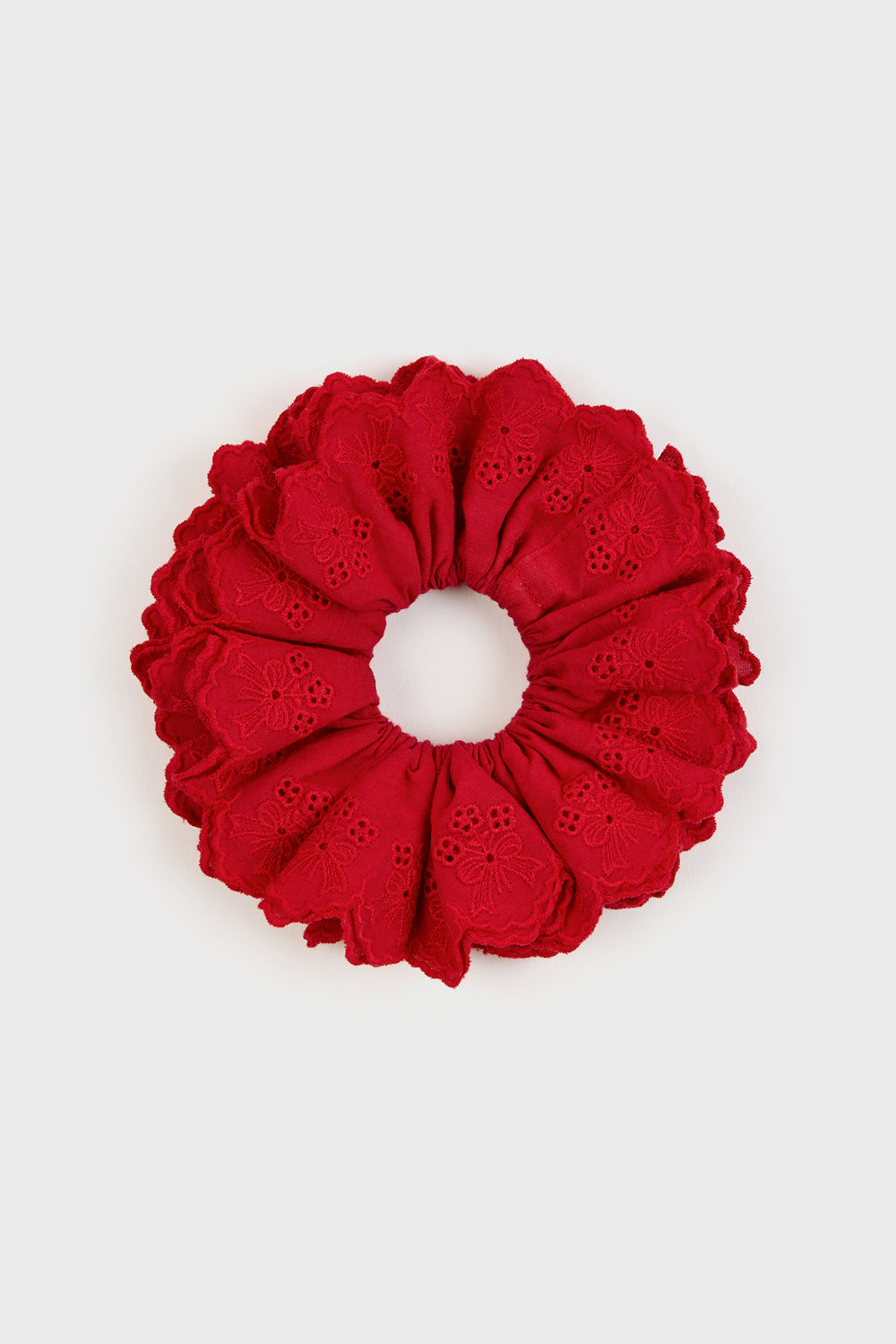 Red floral ribbon cluster embroidered scrunchie_1