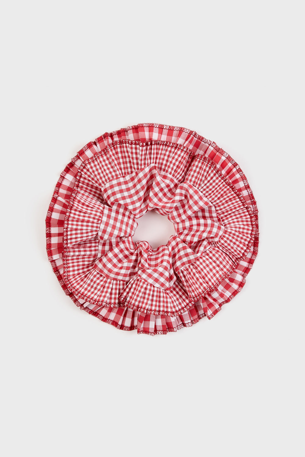 Red gingham on gingham frilly scrunchie_1