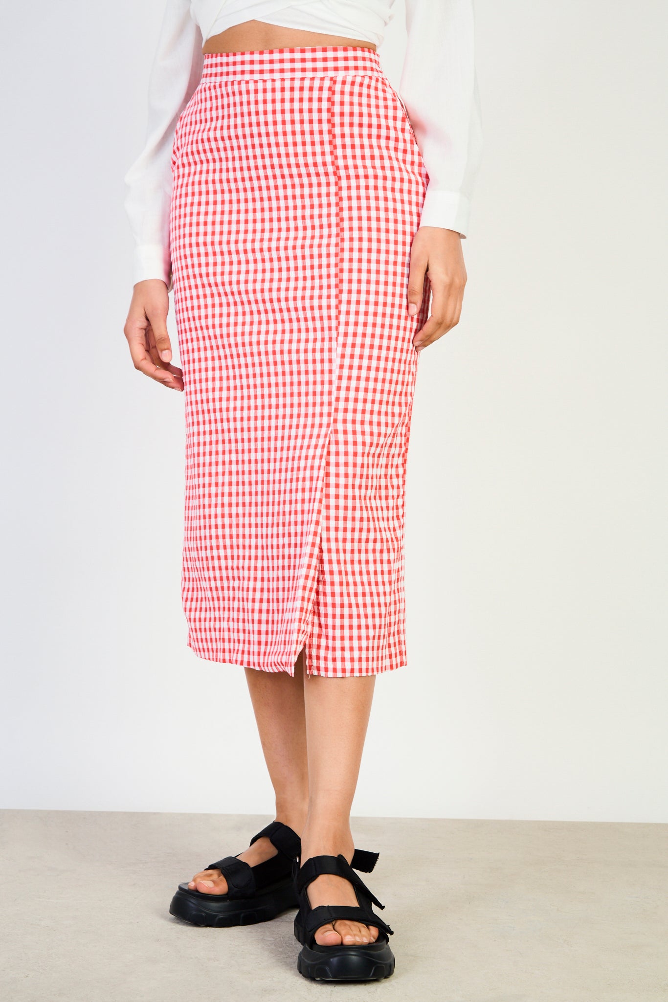 Red gingham pencil skirt_1