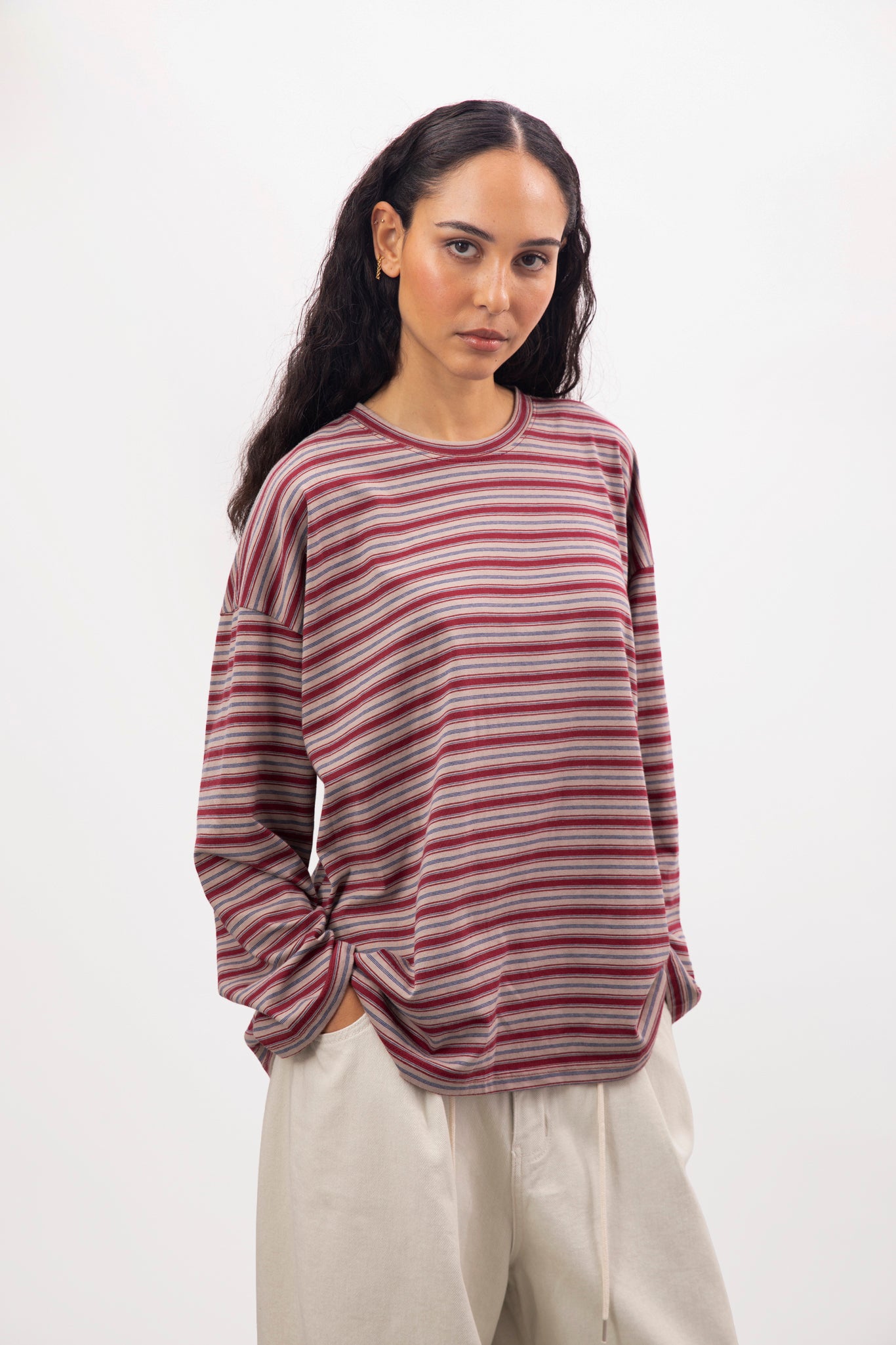 Red multi stripe long sleeve top_1