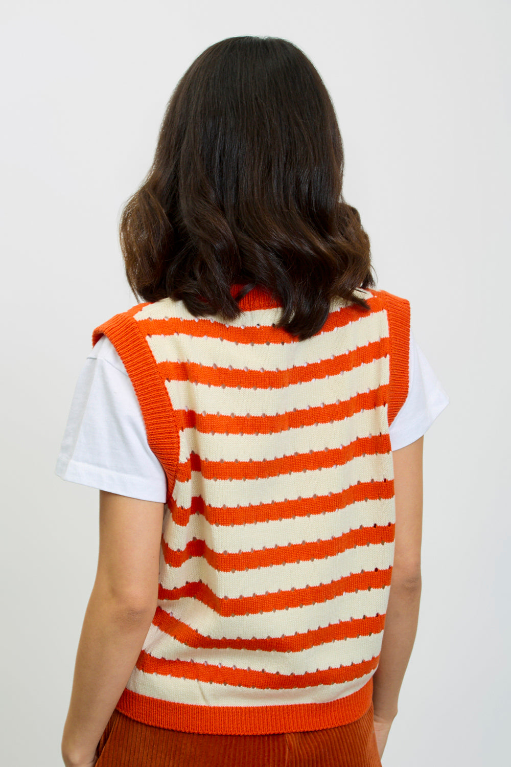 Red orange and white striped sweater vest_2