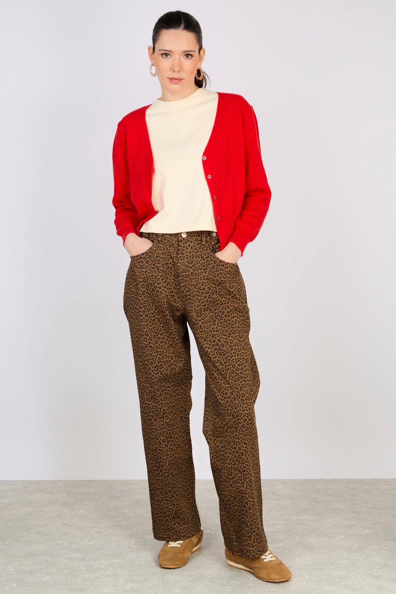 Red short cotton blend cardigan_4