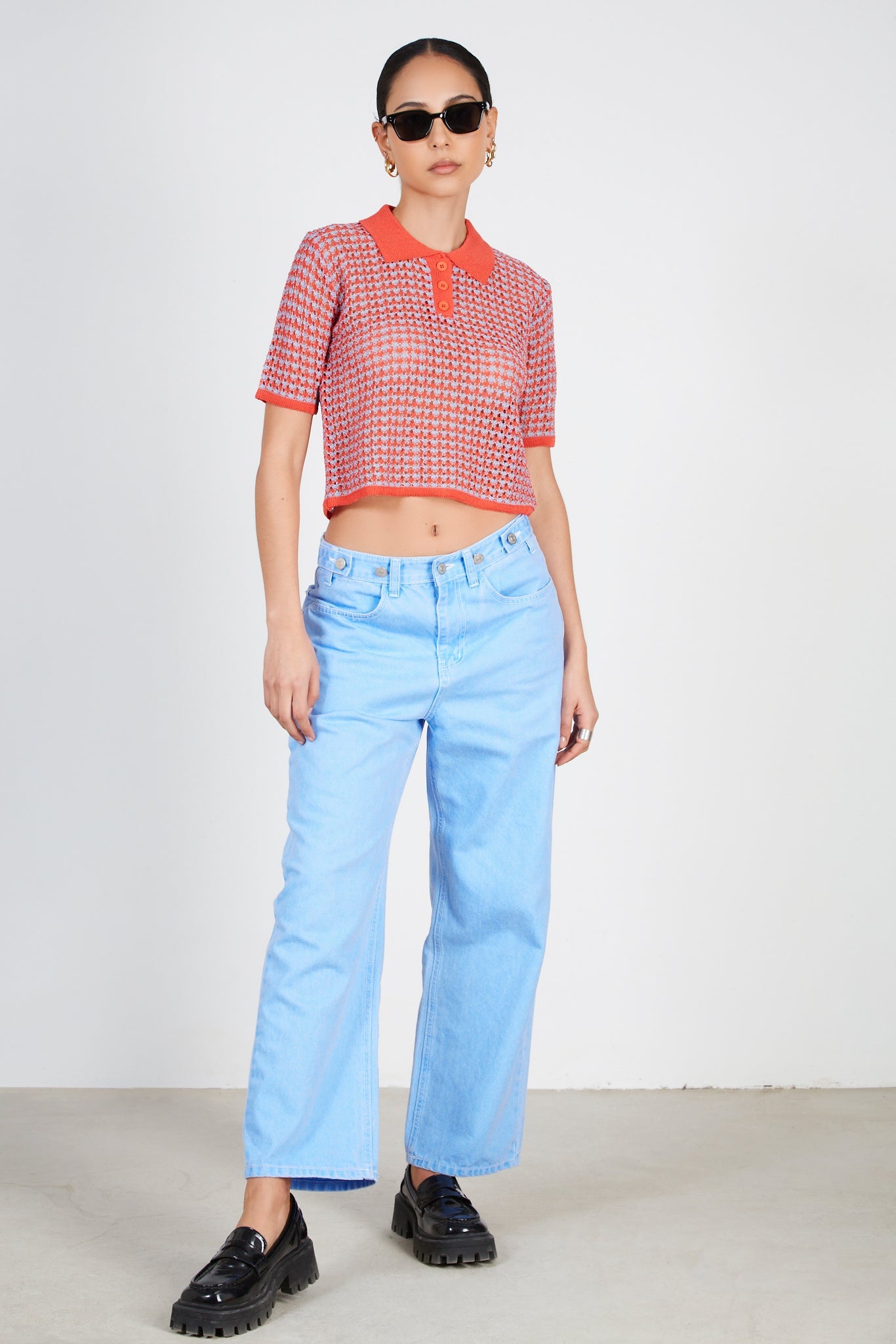 Red and blue mix knit polo_4