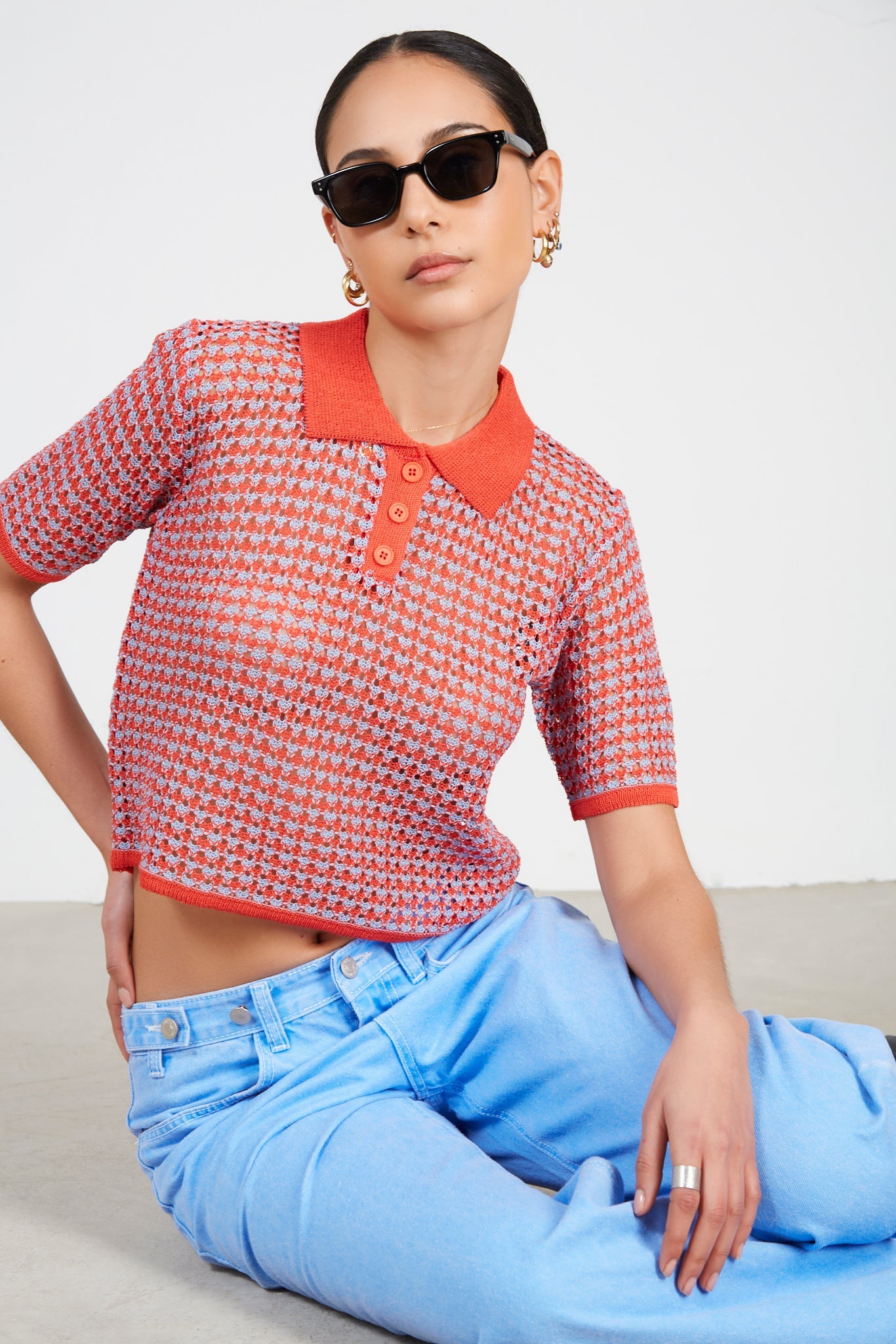 Red and blue mix knit polo_1