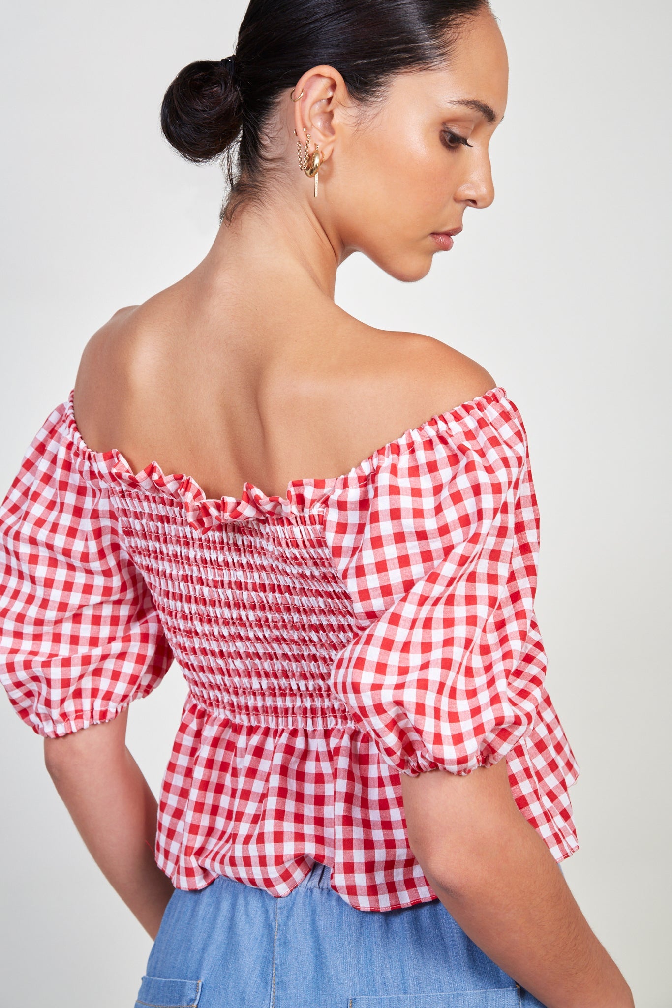 Red gingham ruched top_3