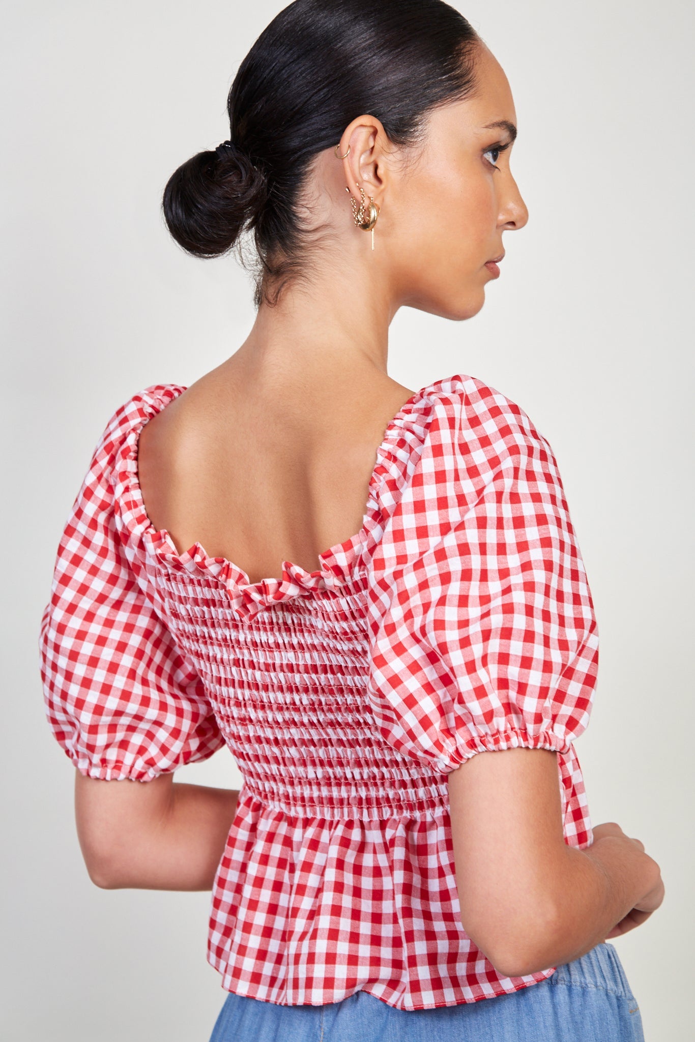 Red gingham ruched top_5