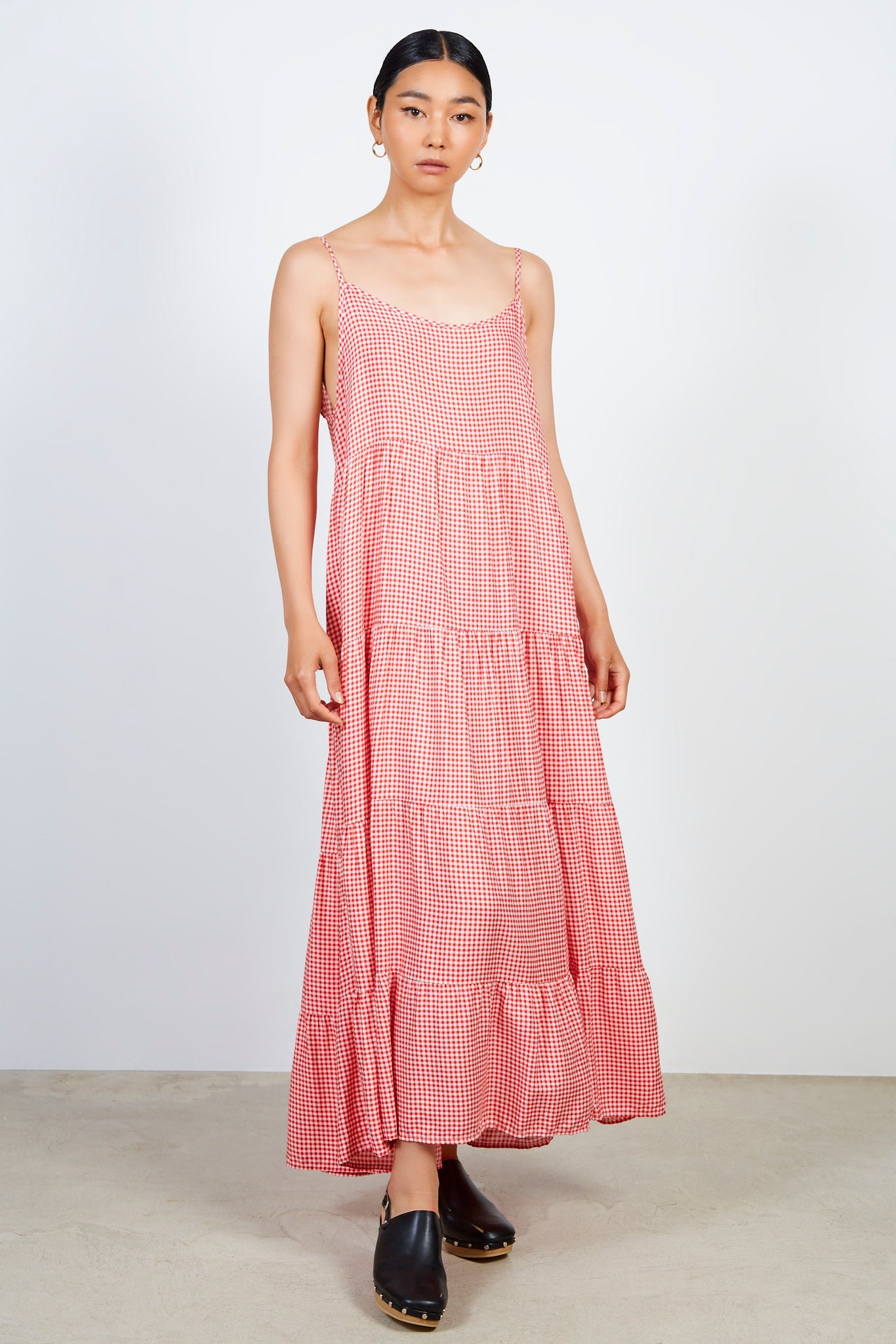 Red gingham tiered maxi dress_1