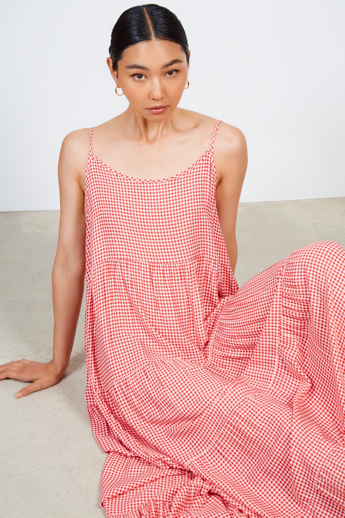 Red gingham tiered maxi dress_5