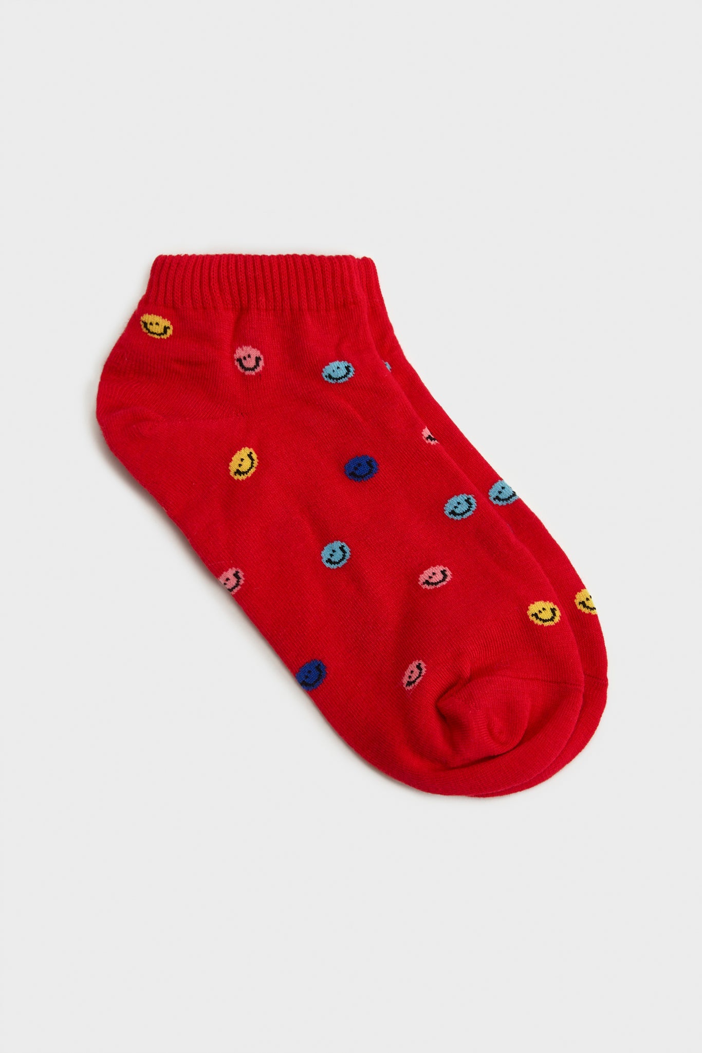 Red tiny smiley face ankle socks_1