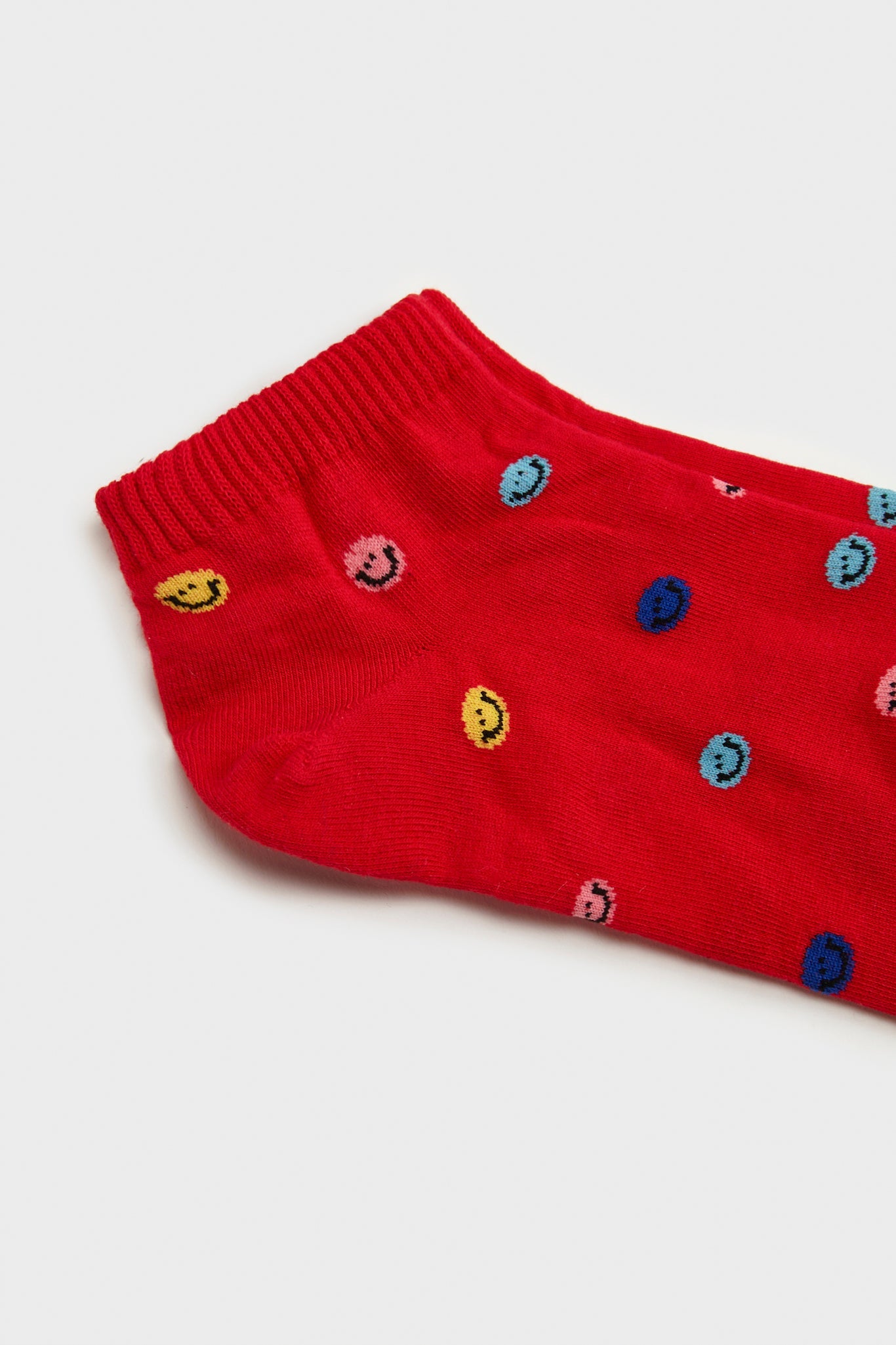 Red tiny smiley face ankle socks_2
