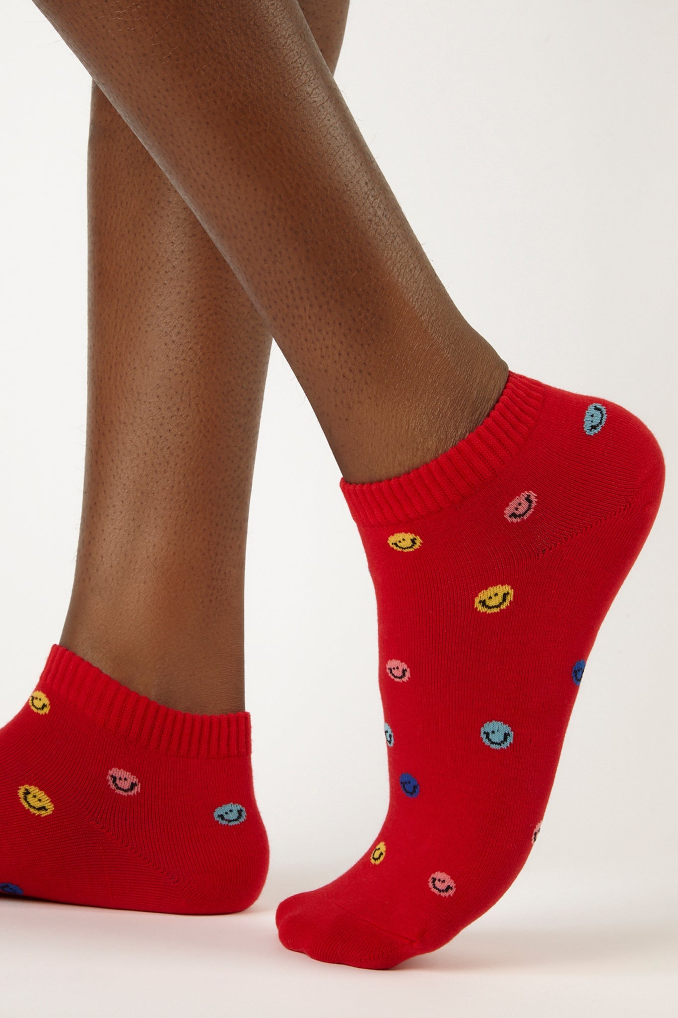 Red tiny smiley face ankle socks_3