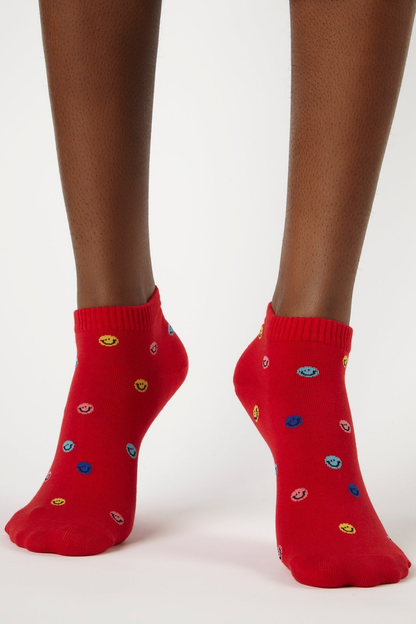Red tiny smiley face ankle socks_4