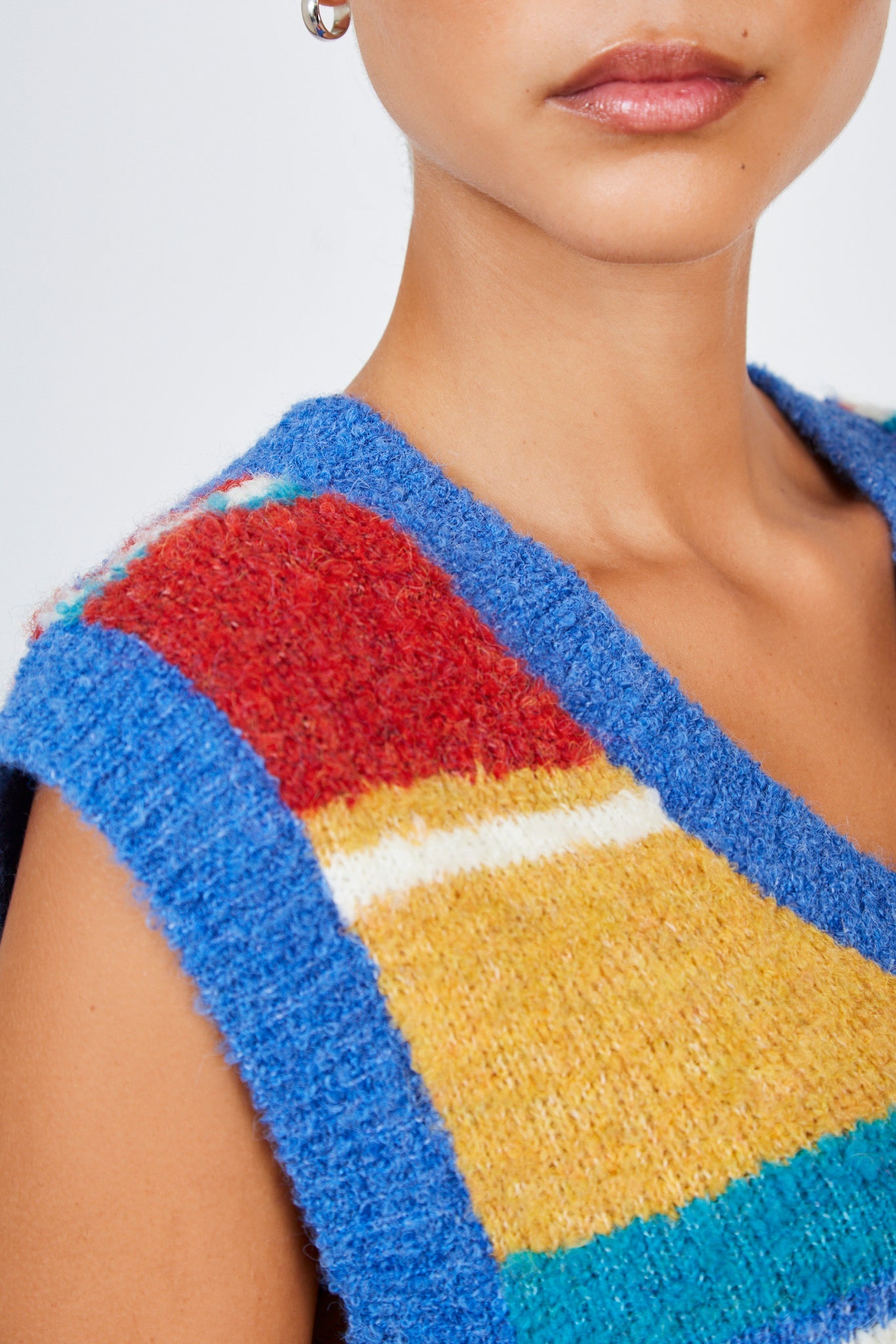 Red yellow green and blue block stripe sweater vest_4