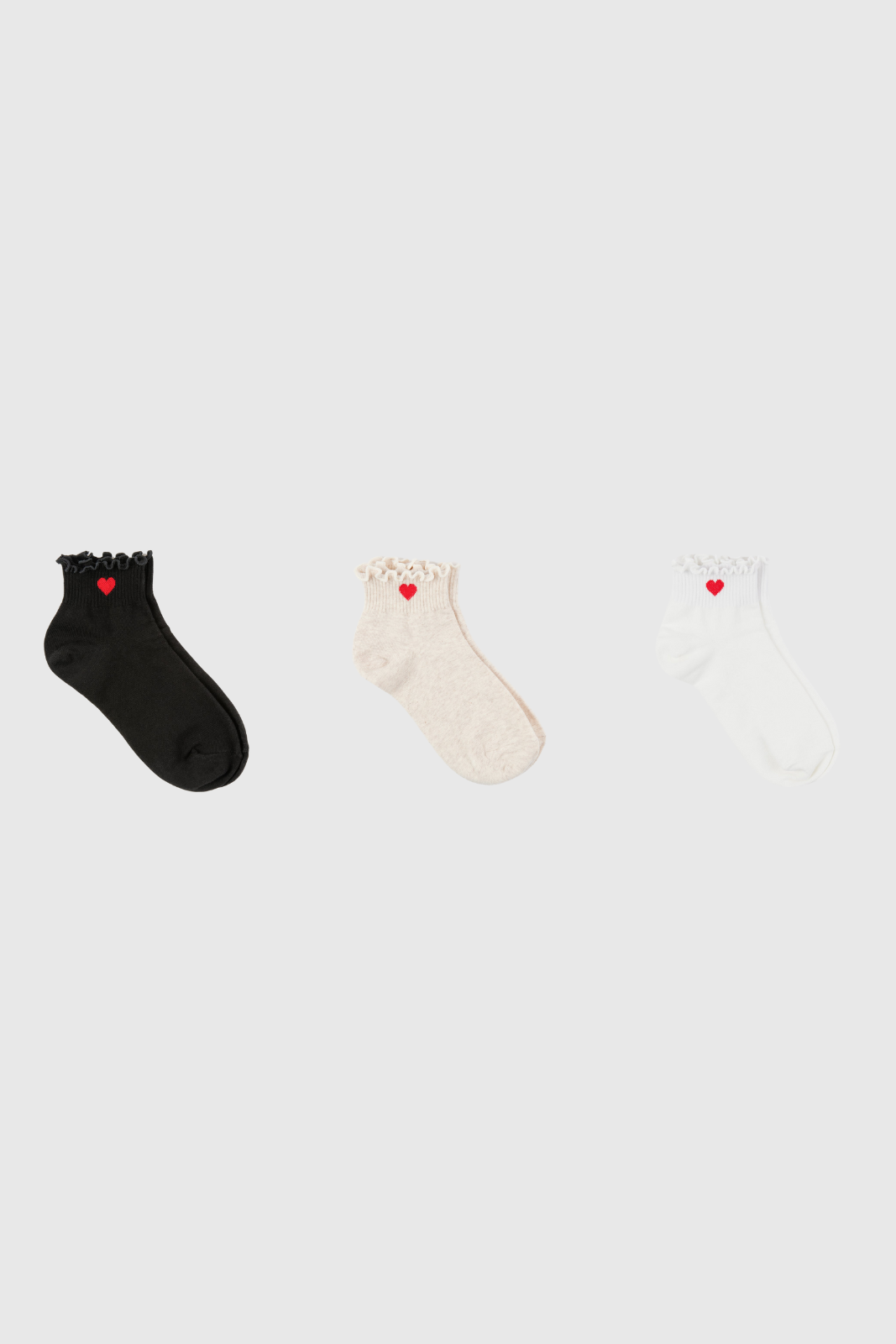 Ruffle trim heart ankle socks - Set of 3_1