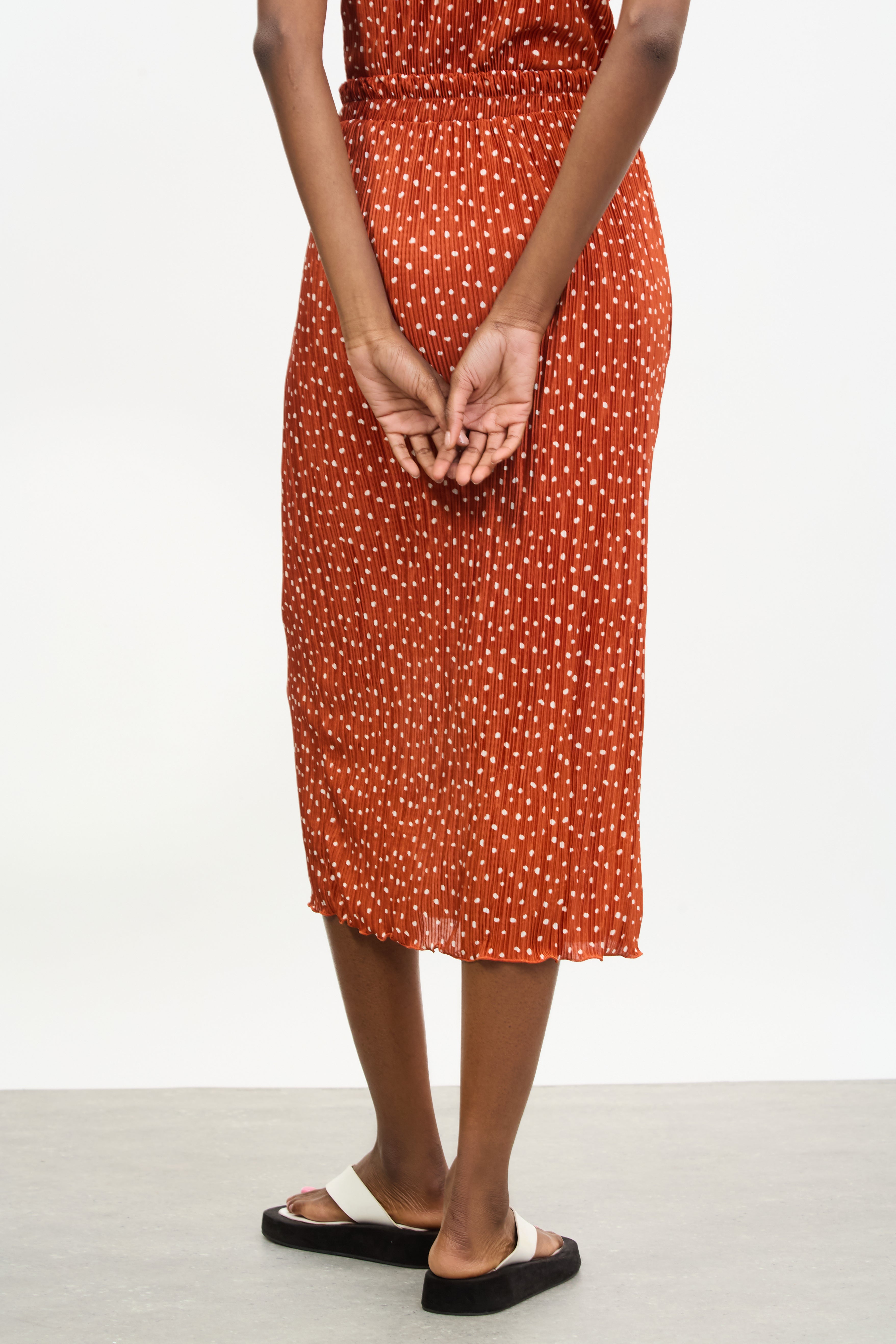 Rust orange and ivory polka dot ribbed skirt_2