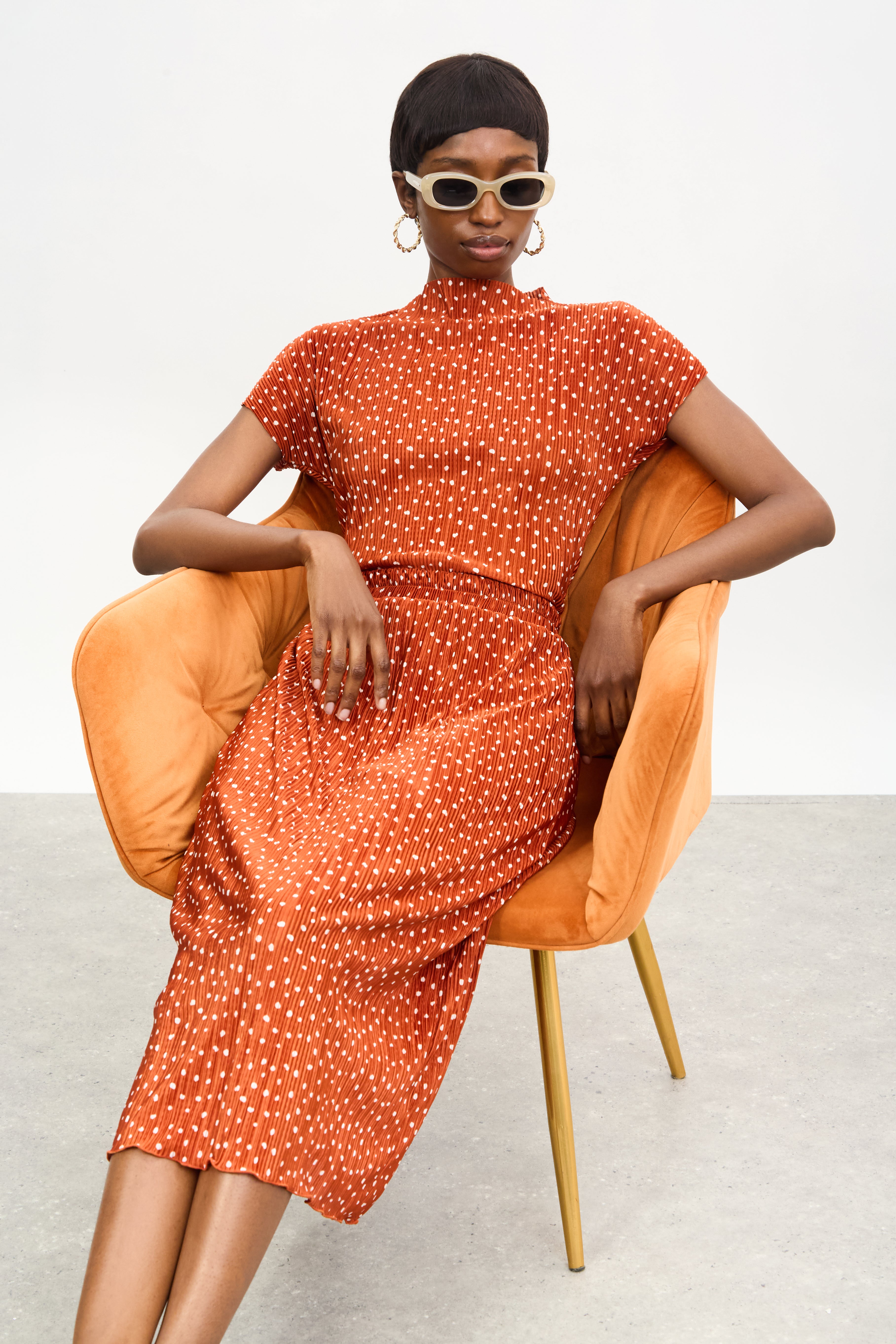 Rust orange and ivory polka dot ribbed skirt_5