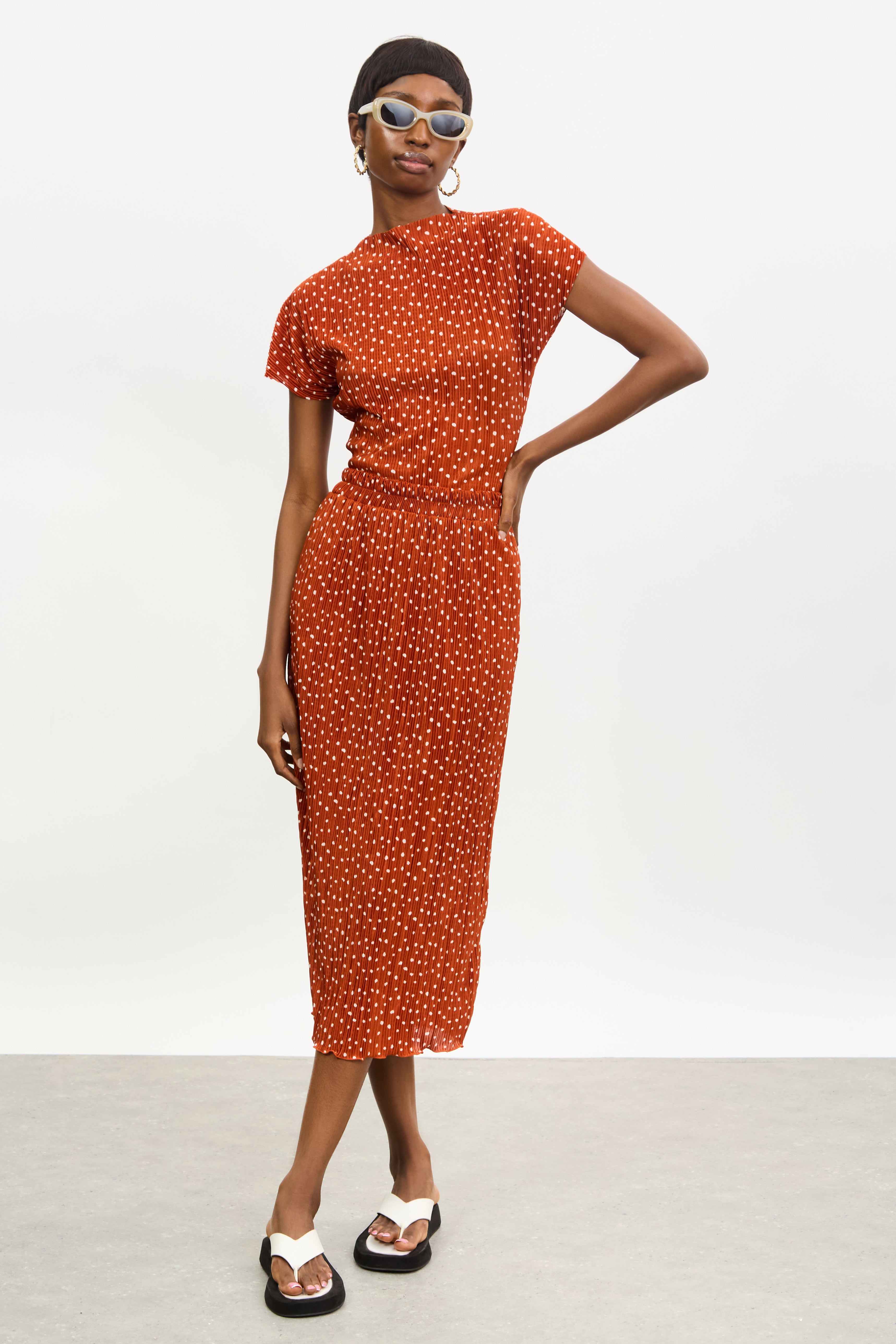 Rust orange and ivory polka dot ribbed skirt_4