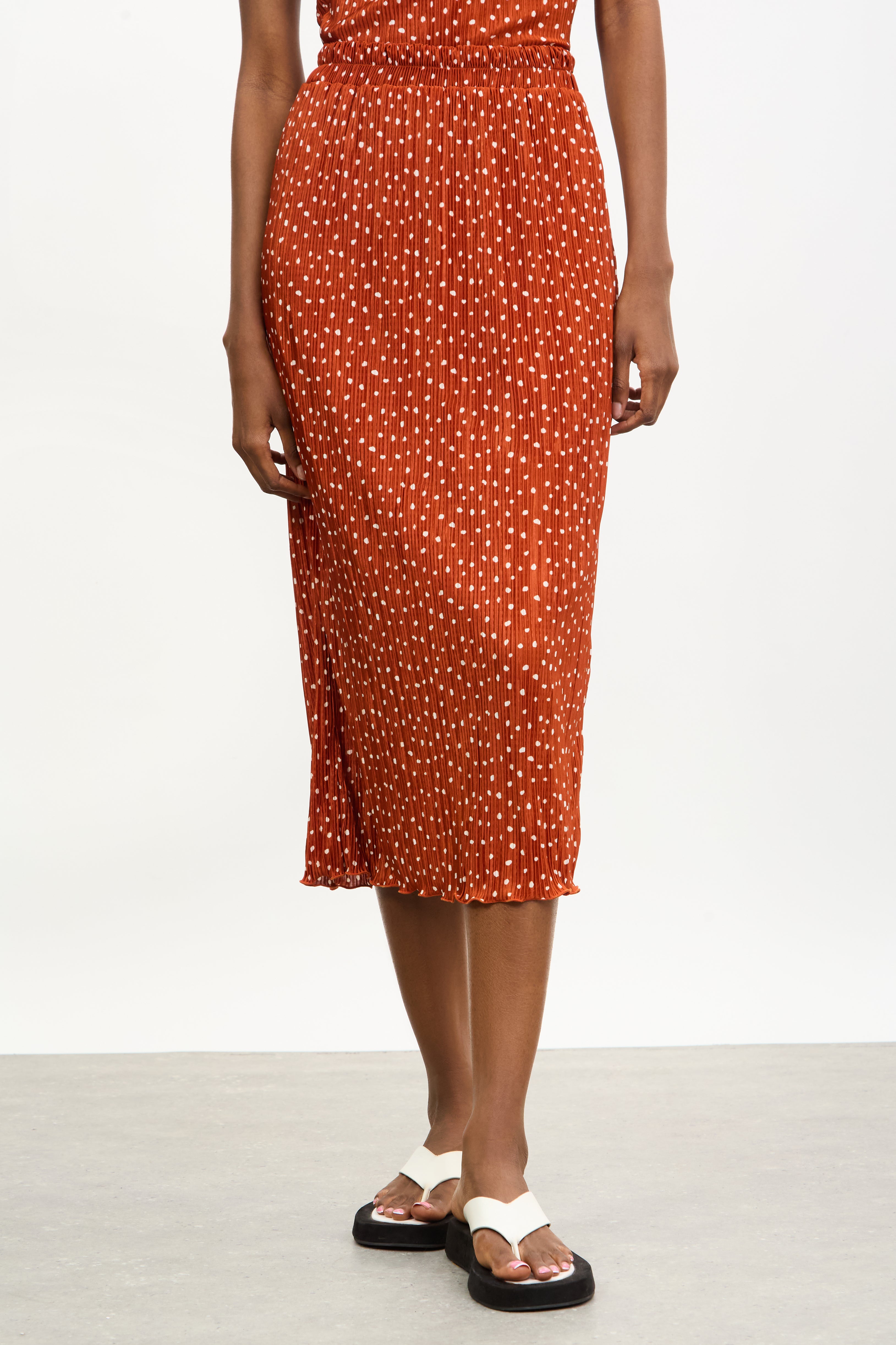 Rust orange and ivory polka dot ribbed skirt_1