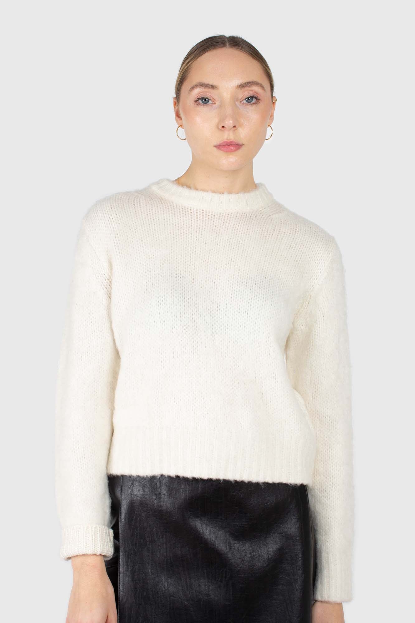 Ivory brush textured crew neck jumper_5