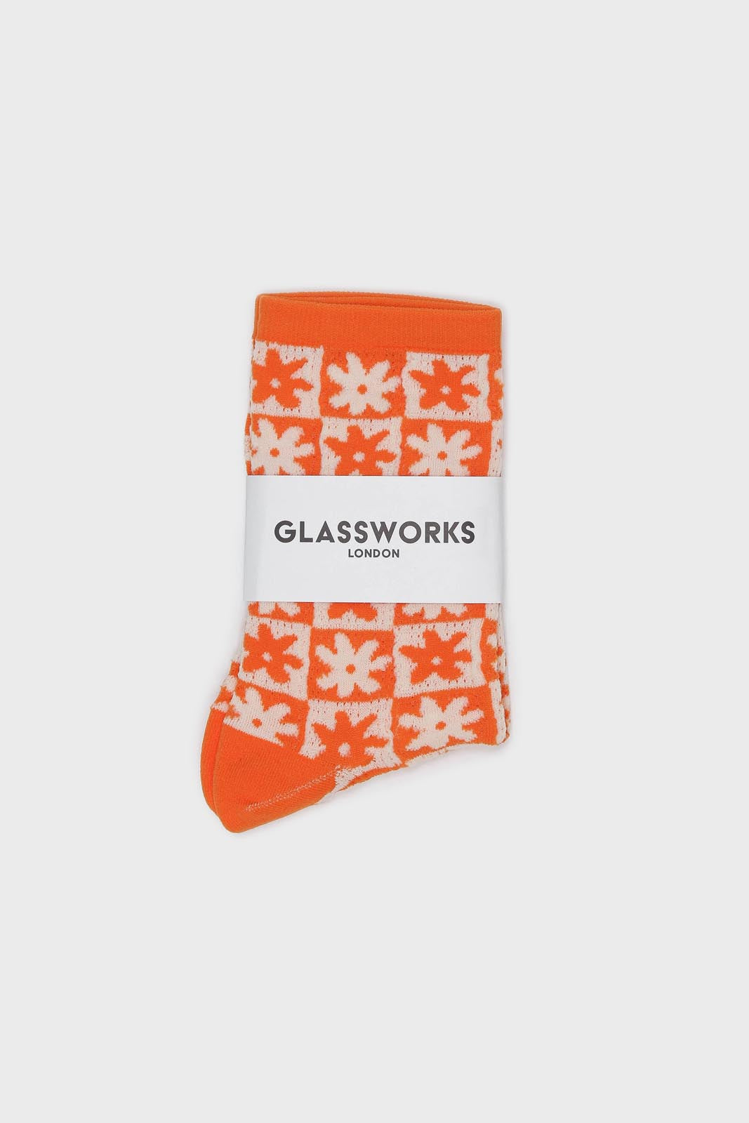 Orange and white daisy checked socks_4