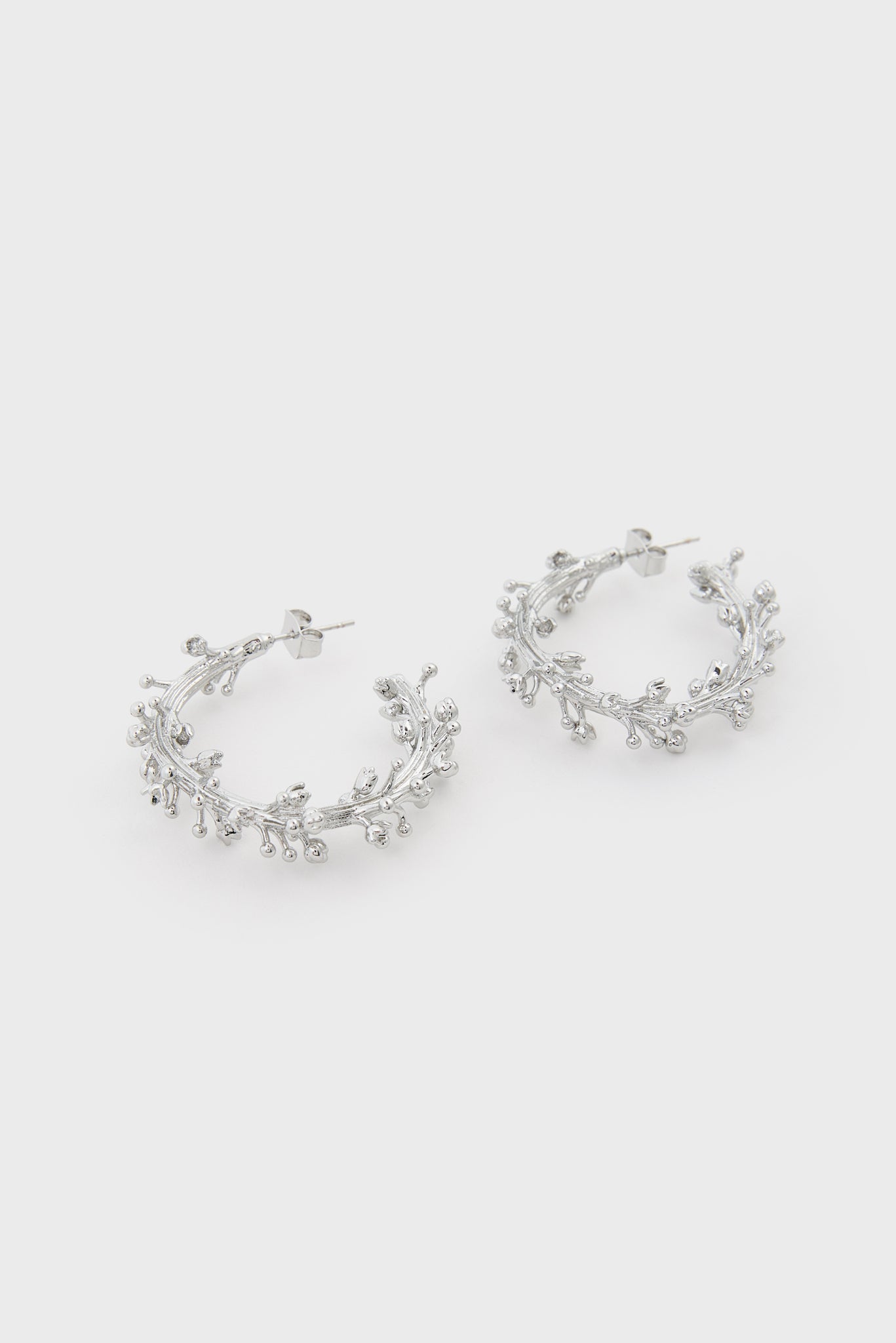 Silver branch hoop earrings_1