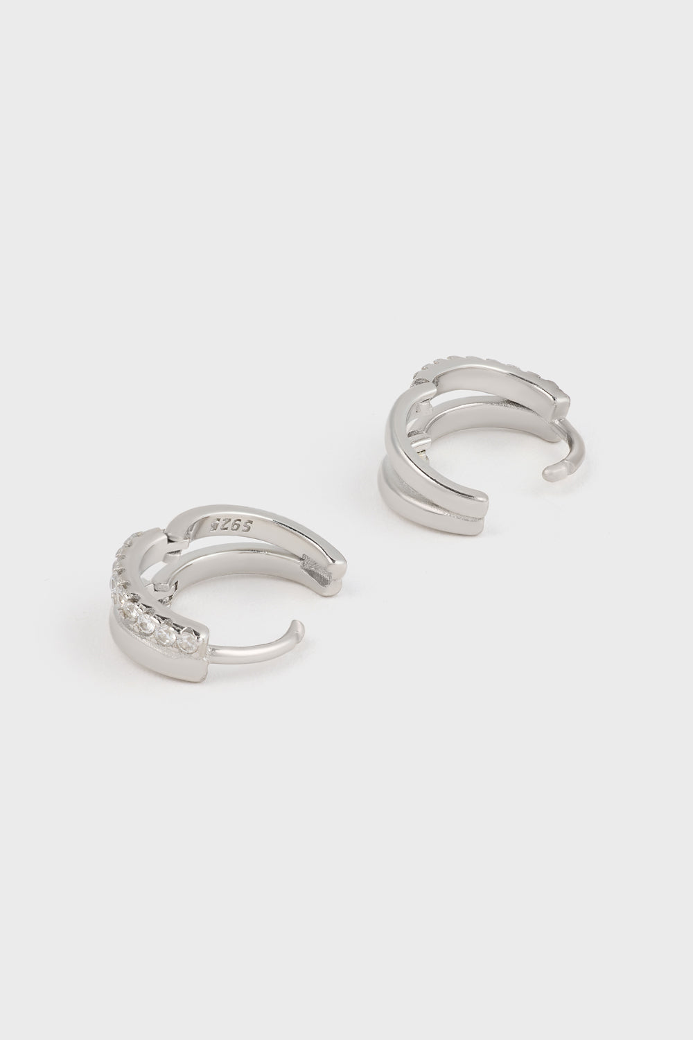 Silver diamante double loop huggie earrings_2