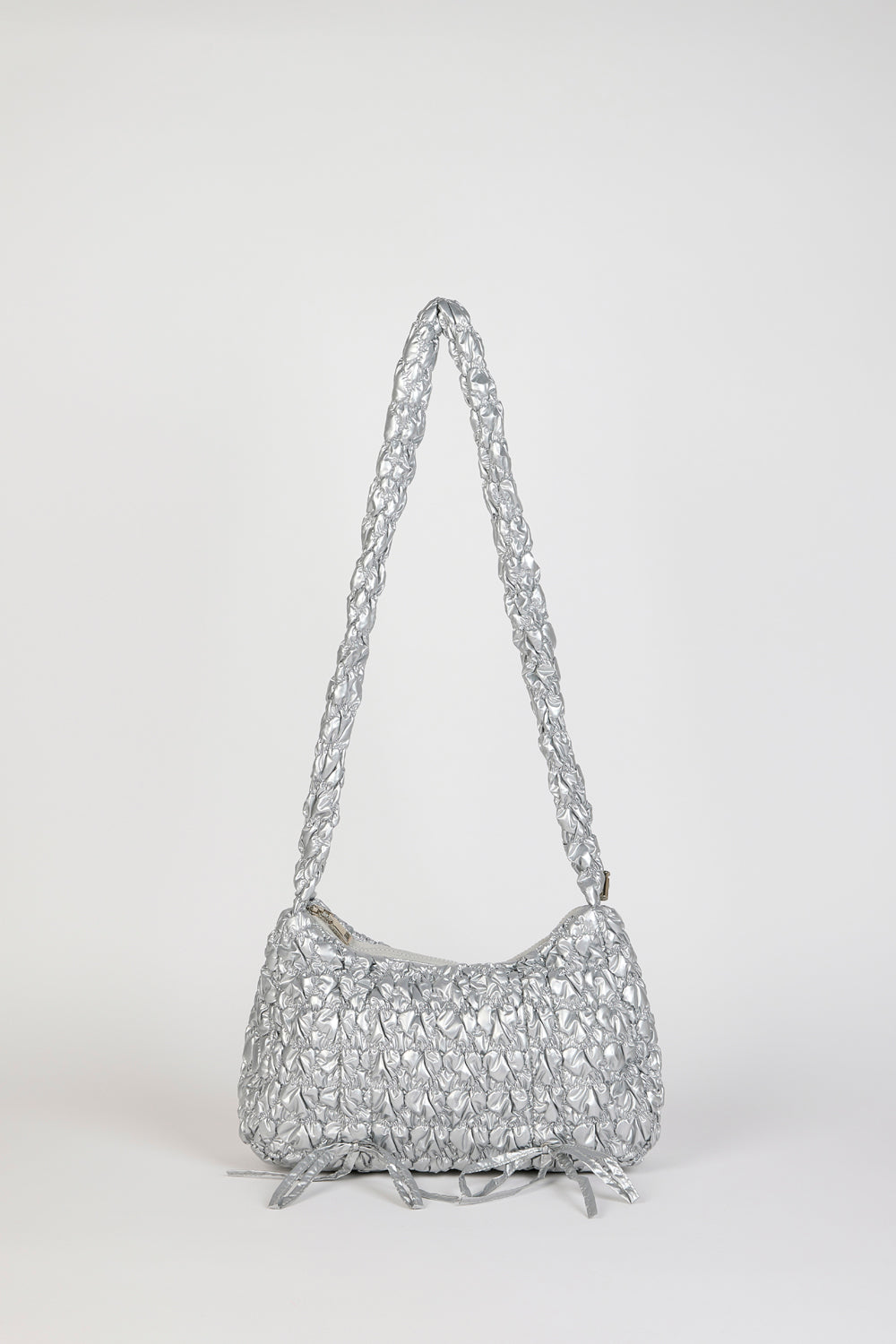 Silver textured vegan leather shoulder bag_1