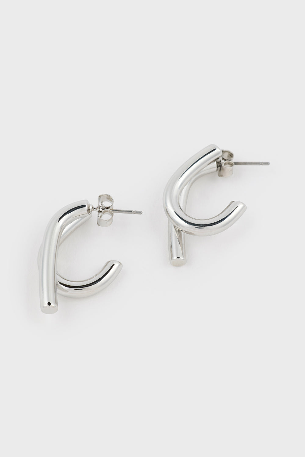 Silver shiny thick layered hoop earrings_2