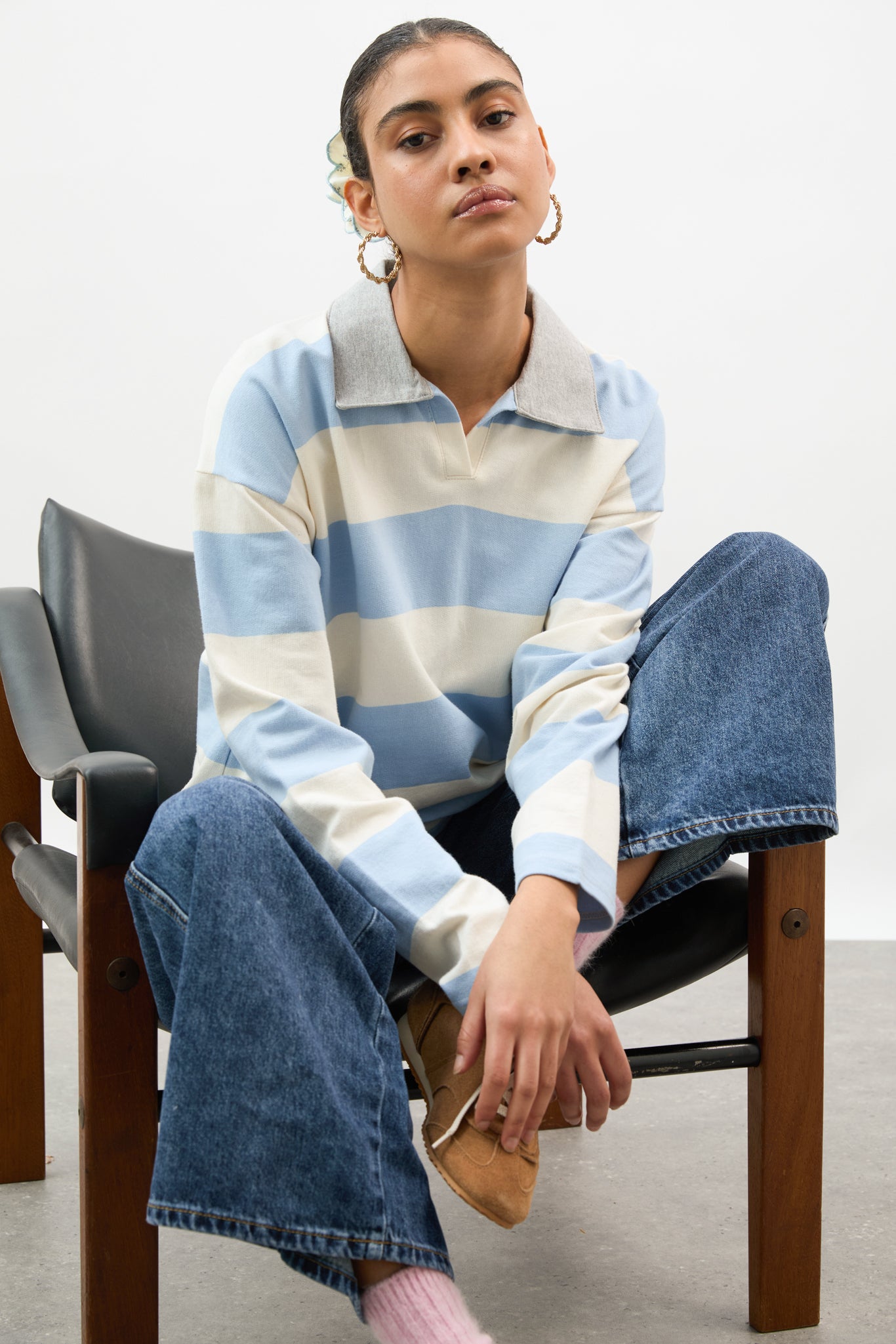 Sky blue and ivory contrast collar rugby shirt_5