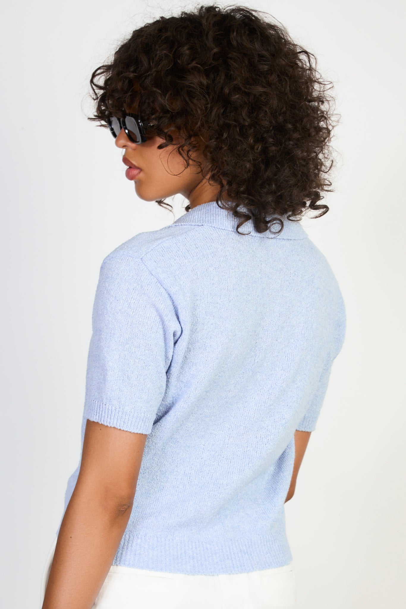 Sky blue linen blend collared cardigan_2