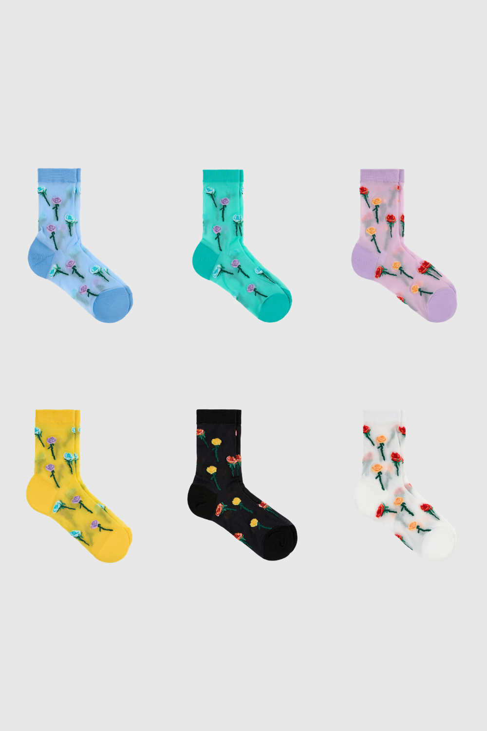 Stemmed roses sheer socks - Set of 6