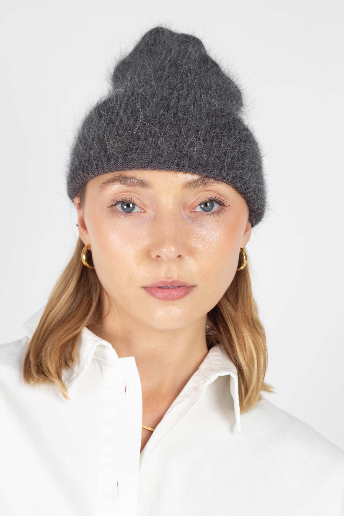 Charcoal grey mohair beanie hat_2