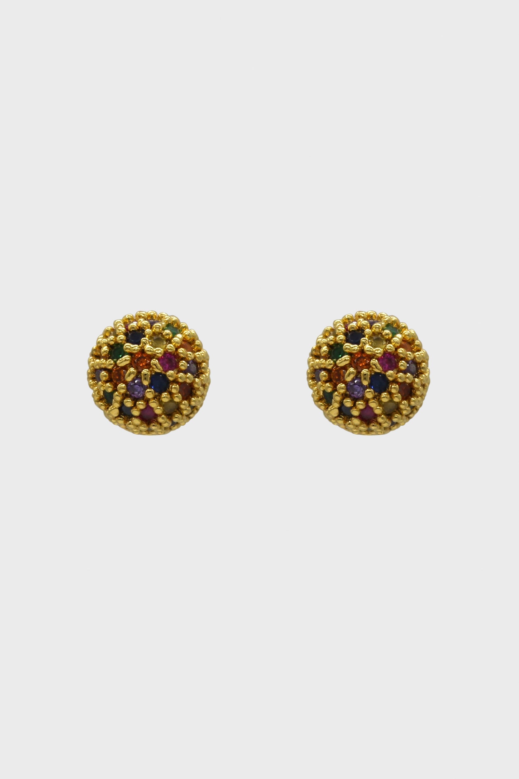 Gold rainbow stone ball stud earrings_4