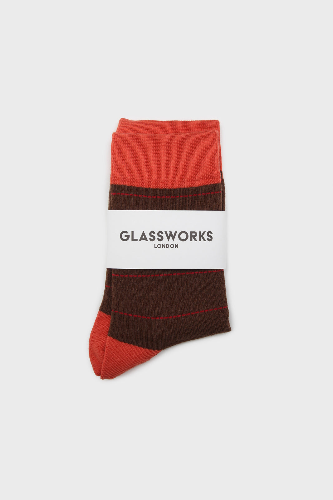 Brown and coral vertical stripe socks_4