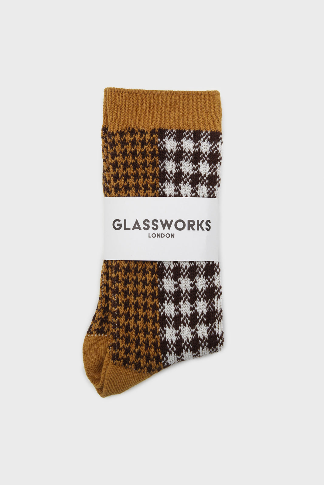 Mustard and brown jacquard checked socks_4