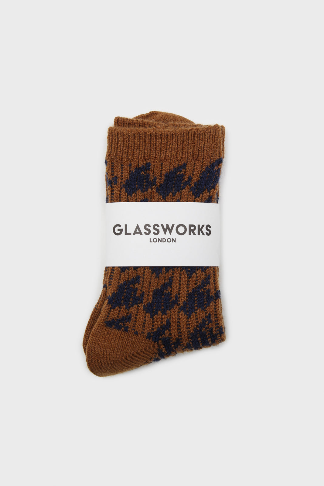 Camel and navy wool blend houndstooth socks_4