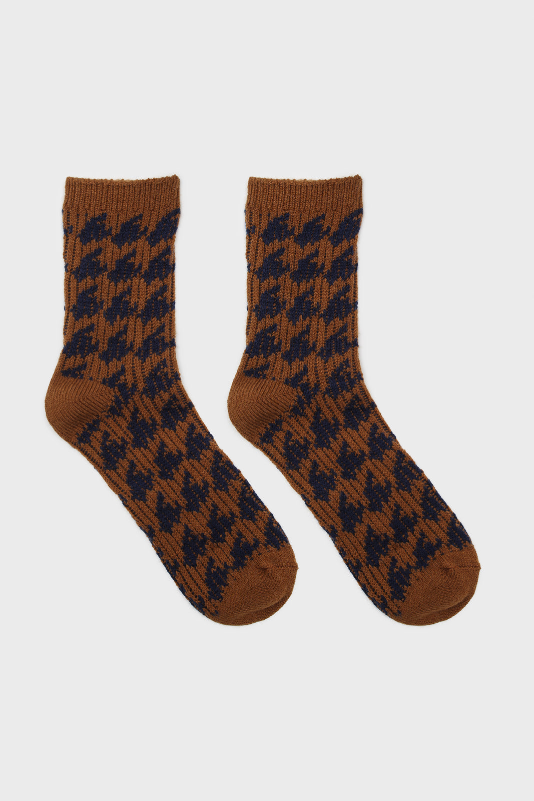 Camel and navy wool blend houndstooth socks_3
