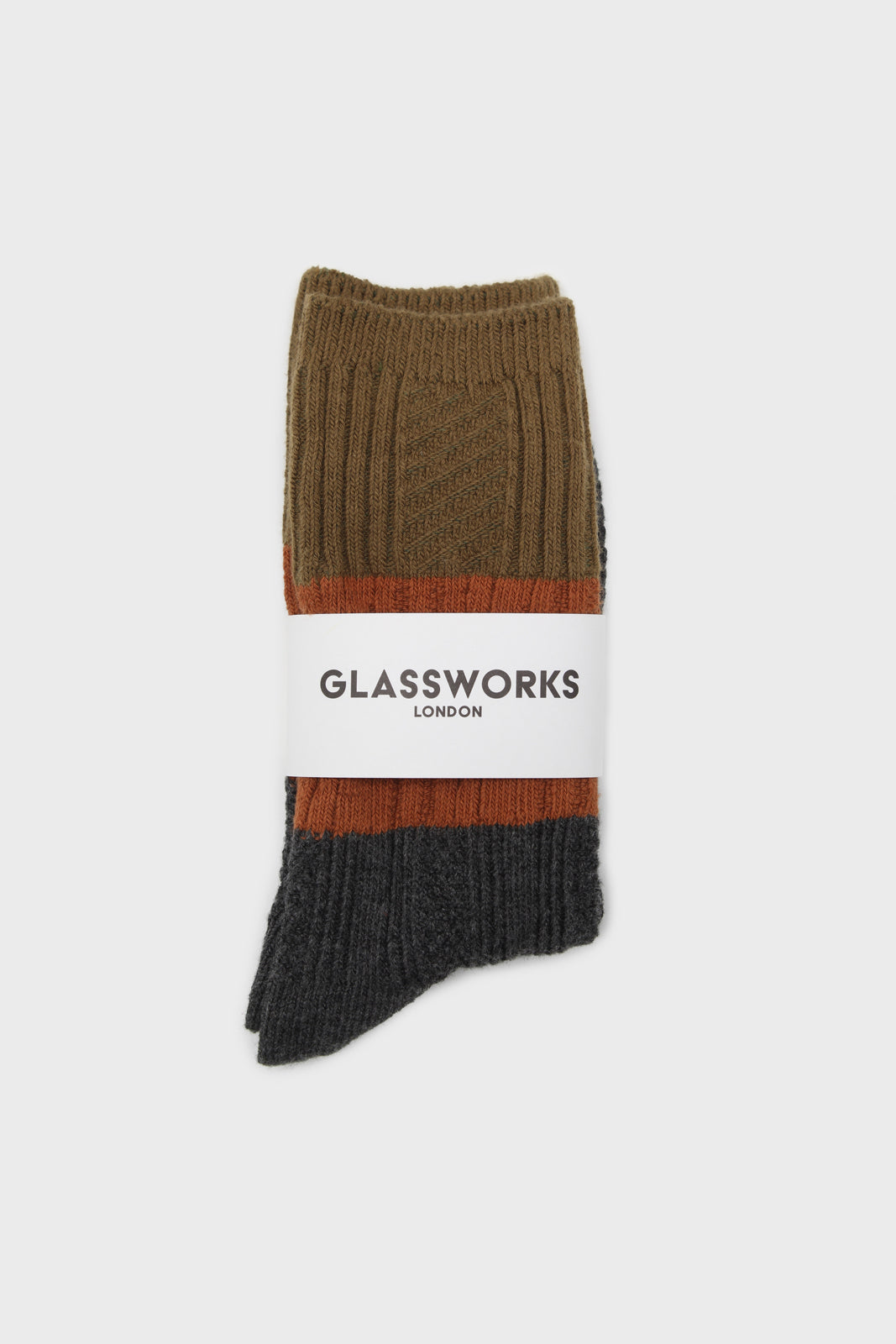 Khaki camel and grey triple colorblock socks_4