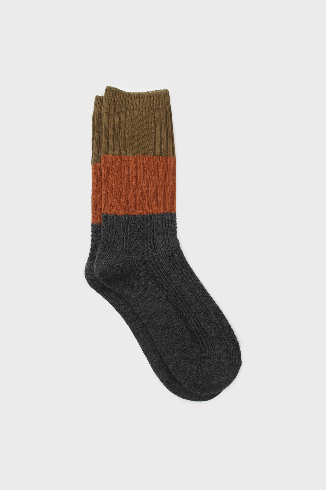 Khaki camel and grey triple colorblock socks_1