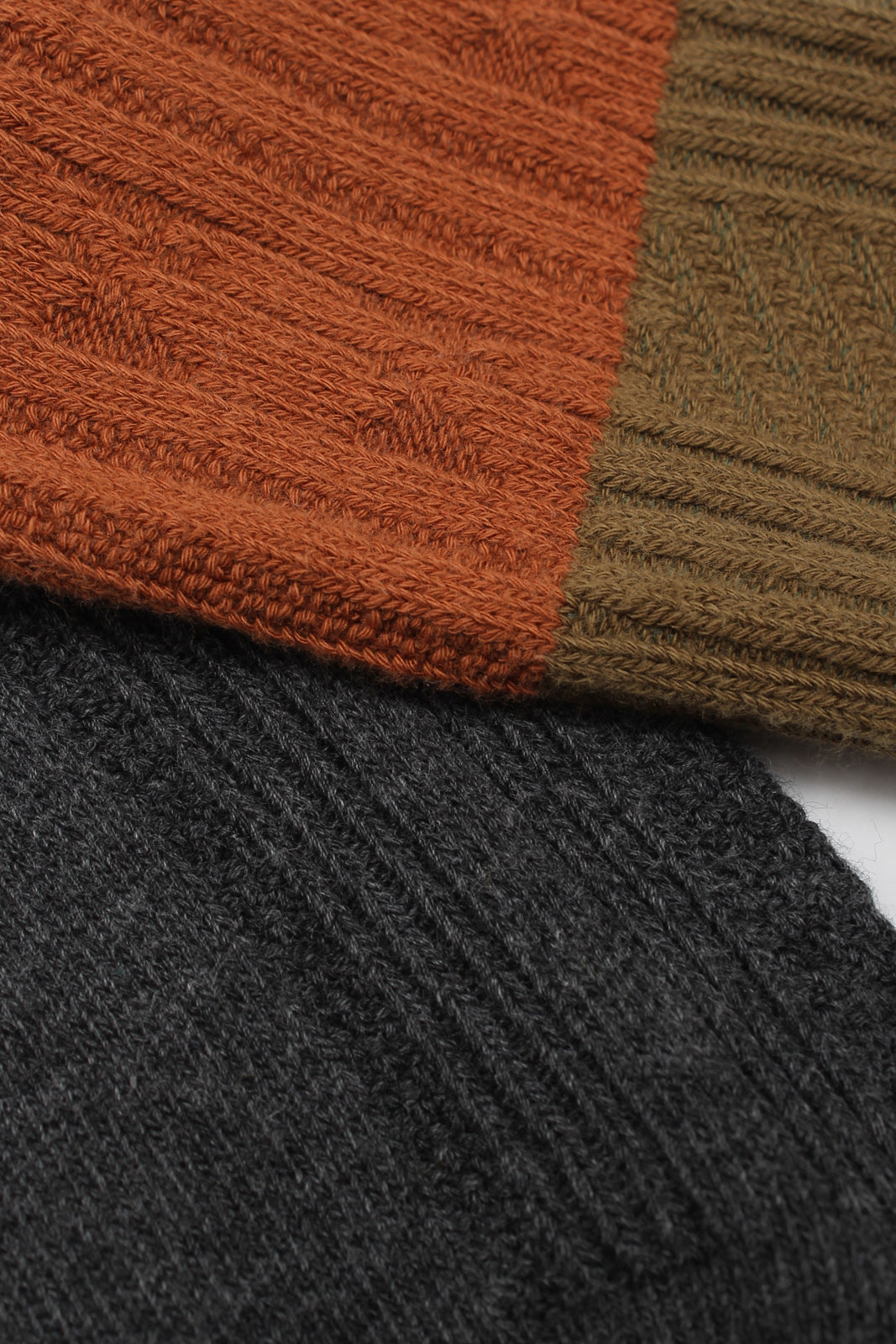 Khaki camel and grey triple colorblock socks_2