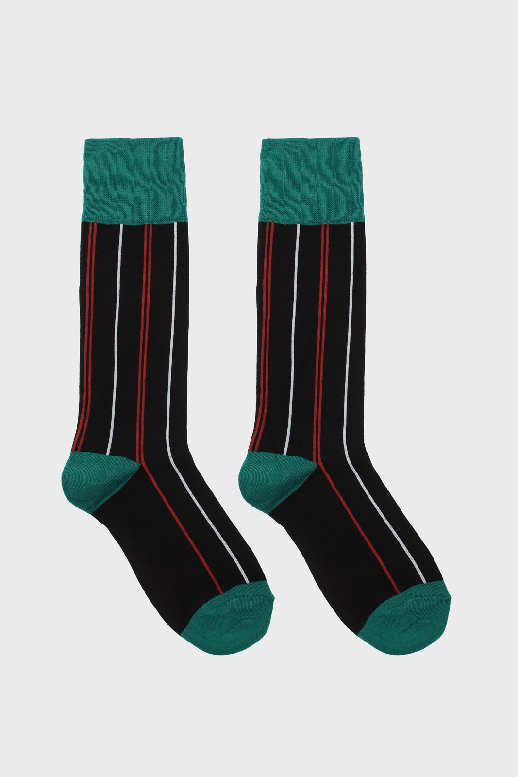Black and red striped green trim socks_3