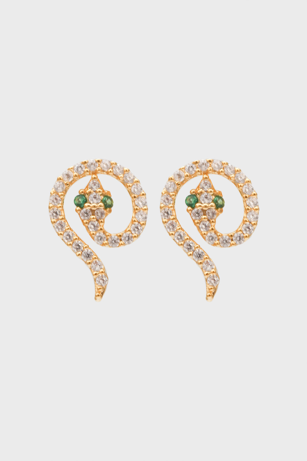 Gold green diamante eyed snake stud_1