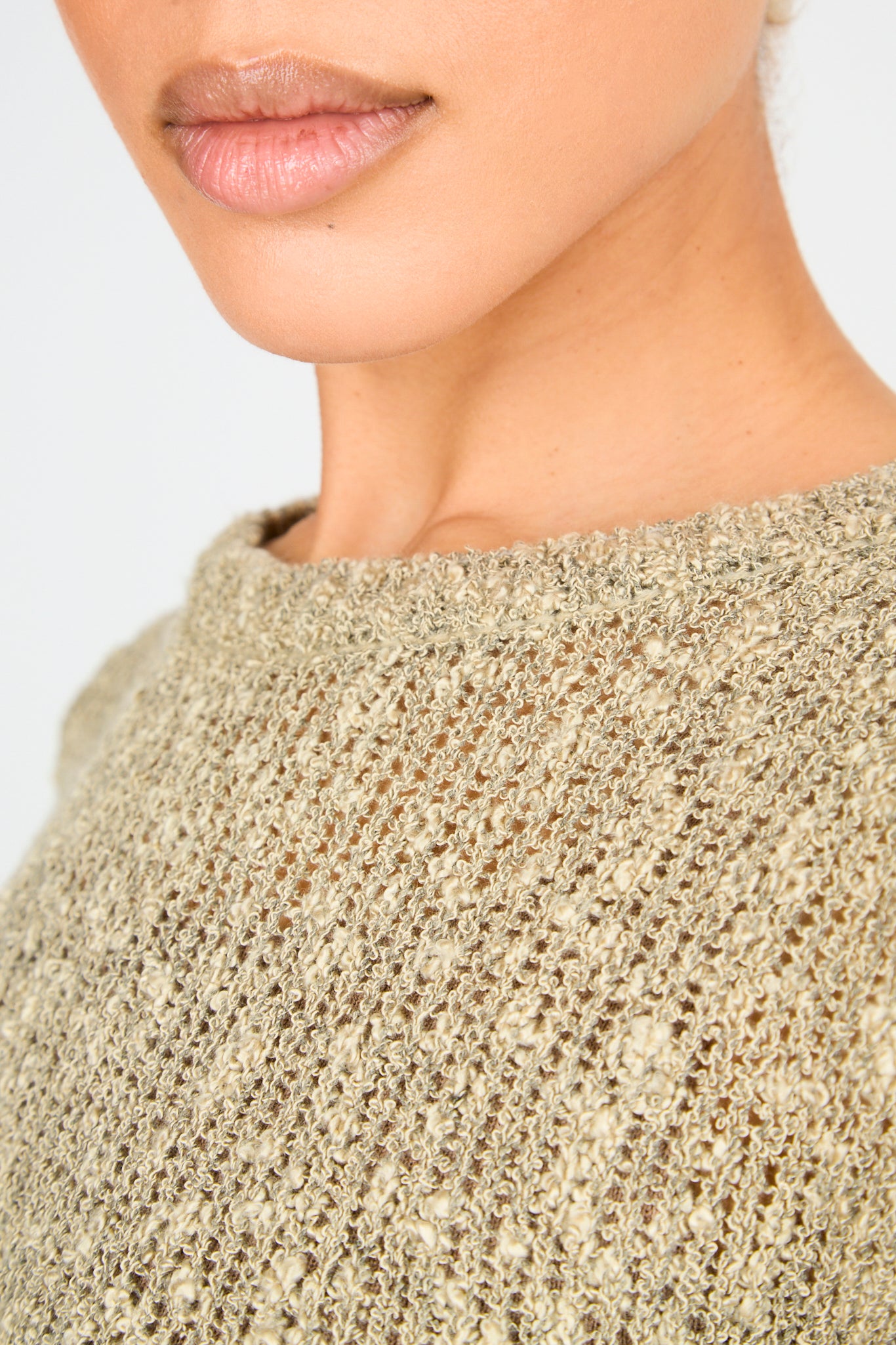 Khaki and beige mix knit diagonal hem jumper_4