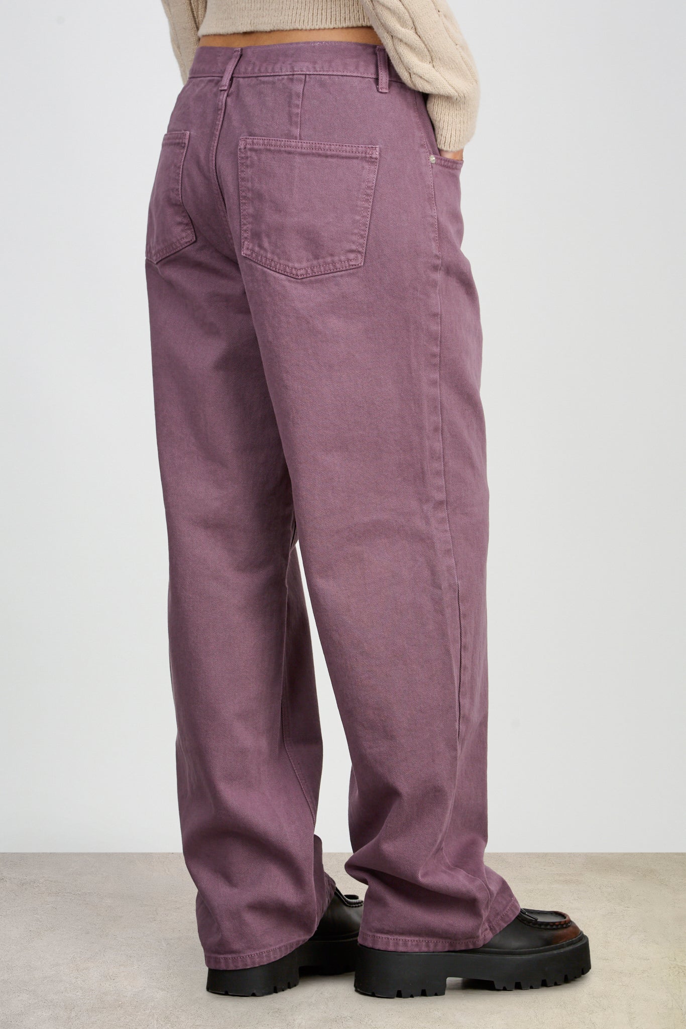 Washed purple adjustable waist double button jeans_2
