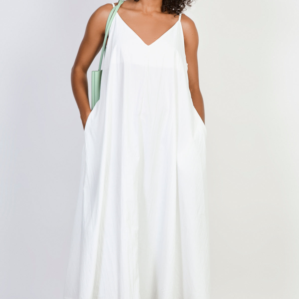 midi floaty dress White V neck floaty midi dress