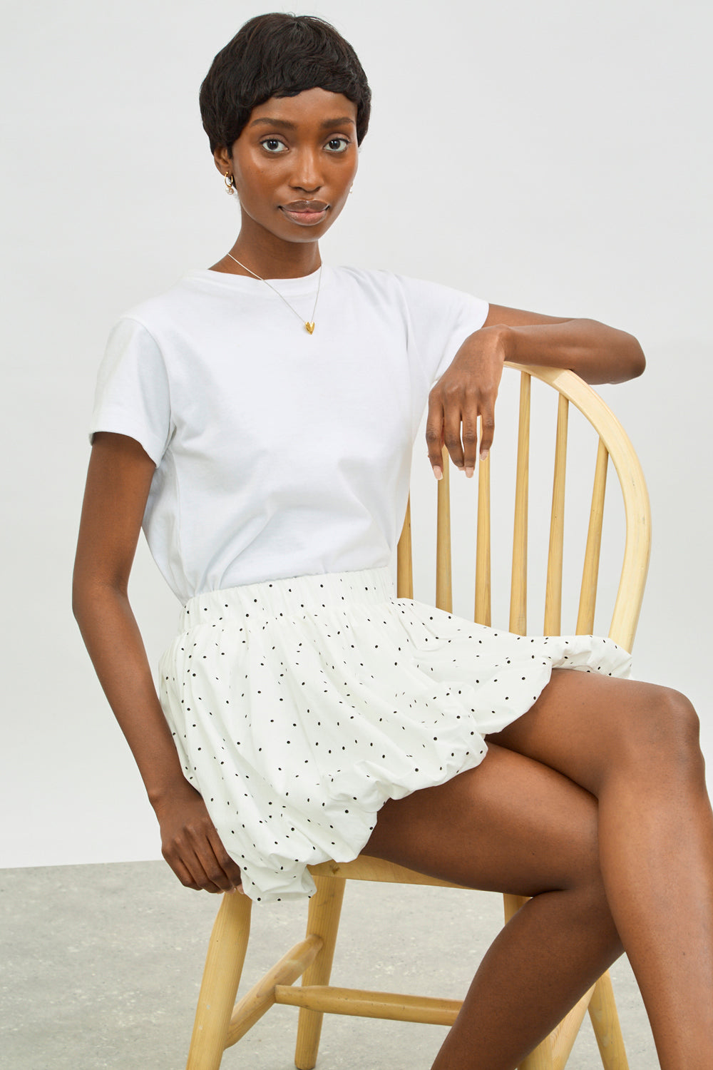 White and black polka dot mini bubble skirt_5