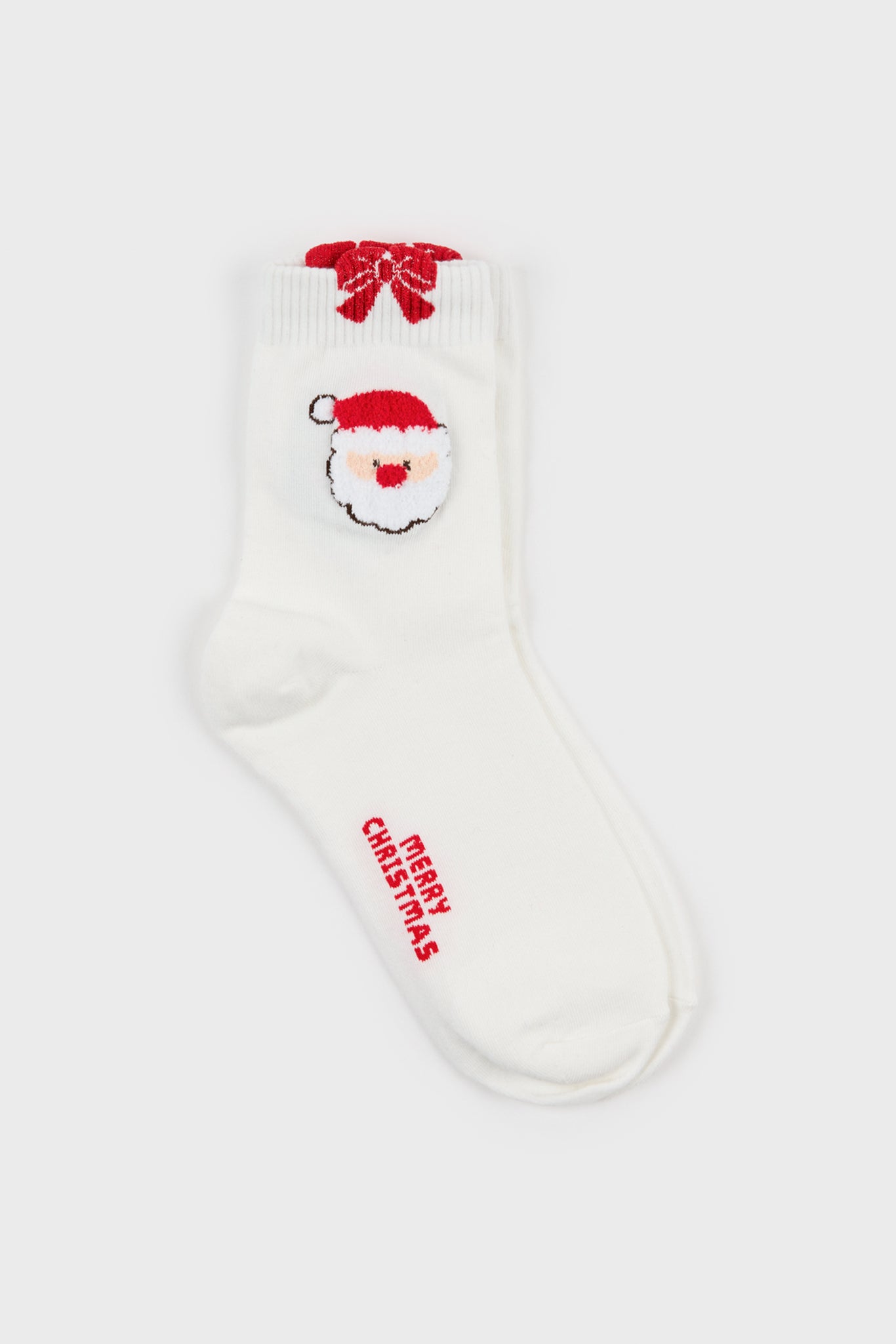 White and red bow trim Santa Clause socks_1